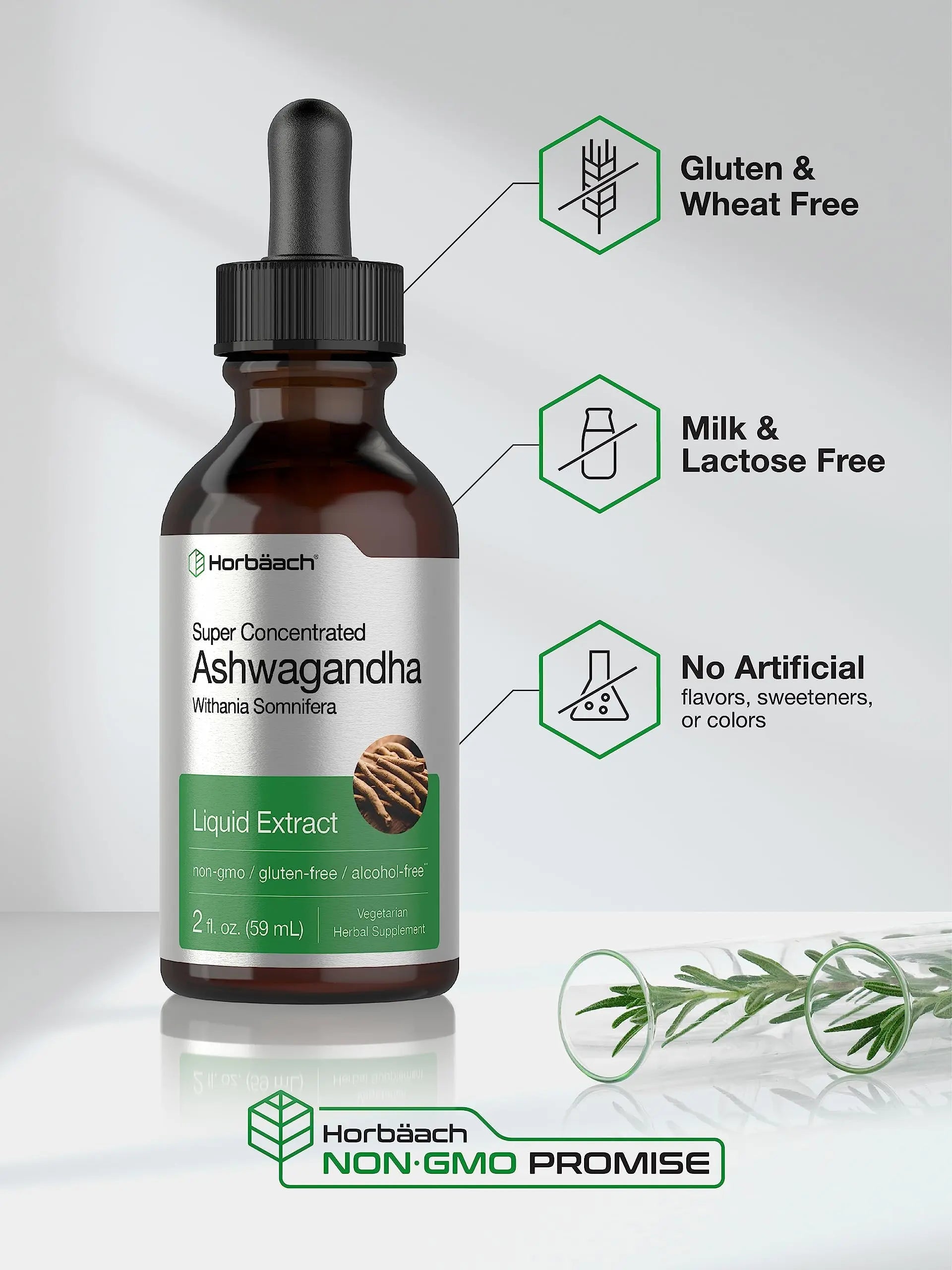 Ashwagandha Root Liquid Extract | 2 fl oz | Alcohol Free Tincture | Vegetarian, Non-GMO, Gluten Free Supplement | by Horbaach Horbäach Au supplements