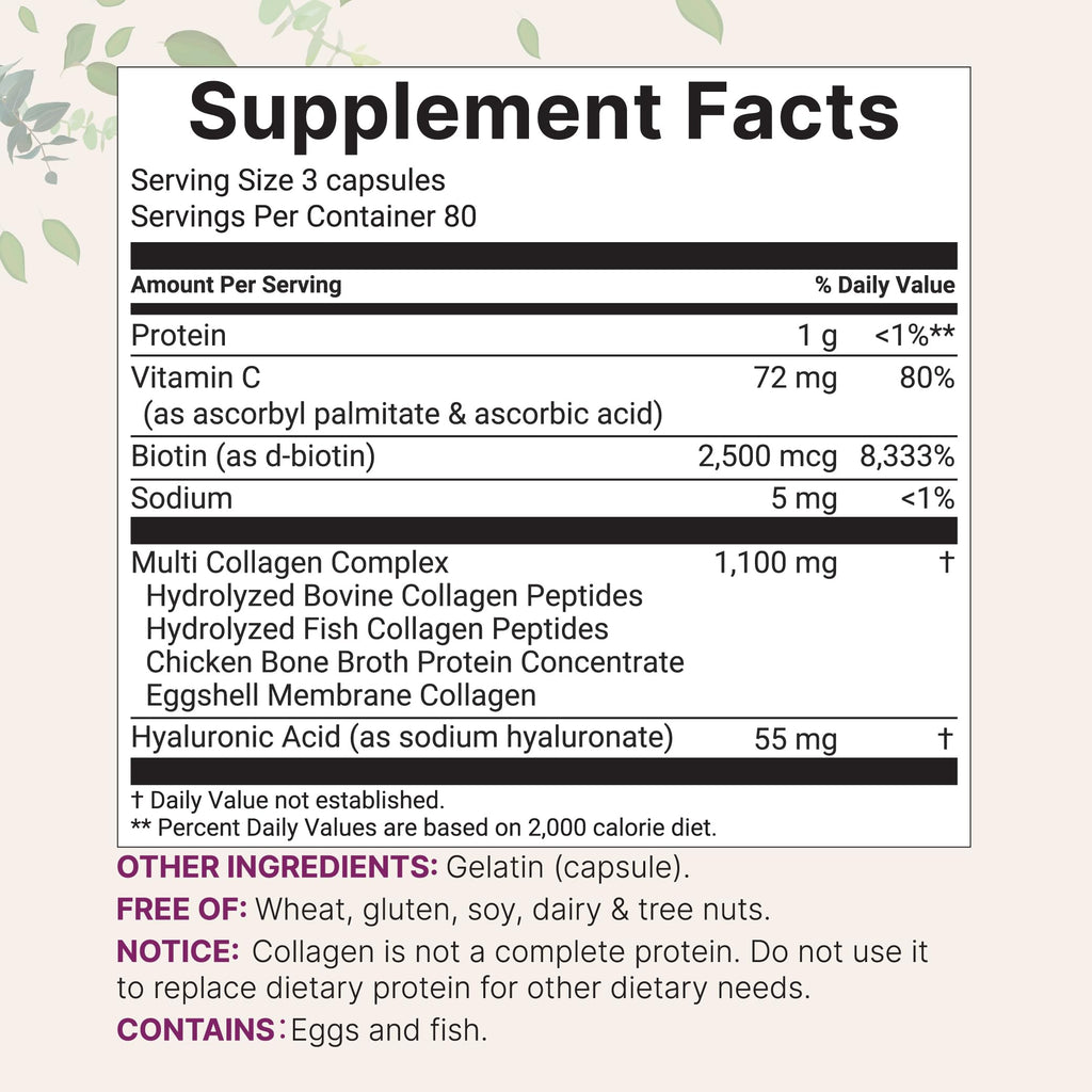 Micro Ingredients Multi Collagen Pills for Women & Men, 240 Capsules | Type I, II, III, V, X | Hydrolyzed Peptides with Biotin, Hyaluronic Acid
