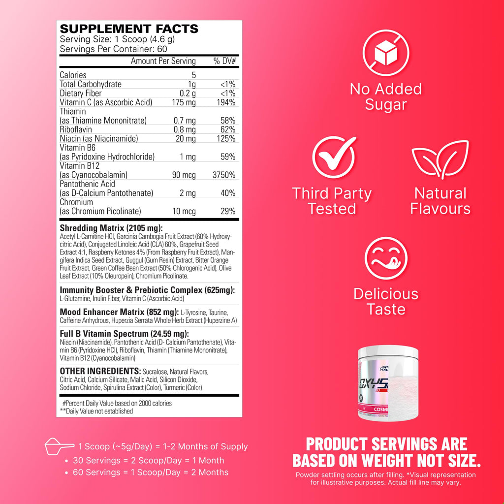 EHP Labs OxyShred Pre Workout Powder - Preworkout Powder with L Glutamine & Acetyl L Carnitine, Energy Boost Drink - Cosmic Blast, 60 Servings