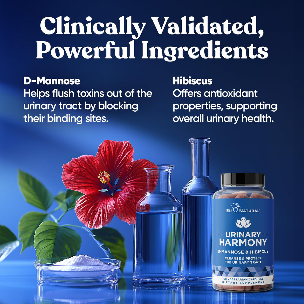 Eu Natural Urinary Harmony D-Mannose Supplement - Urinary Tract Health for Women - Fast-Acting Urinary Cleanse & Flush with Clinical-Strength D-Mannose & Hibiscus - 60 Capsules Eu Natural Au supplements
