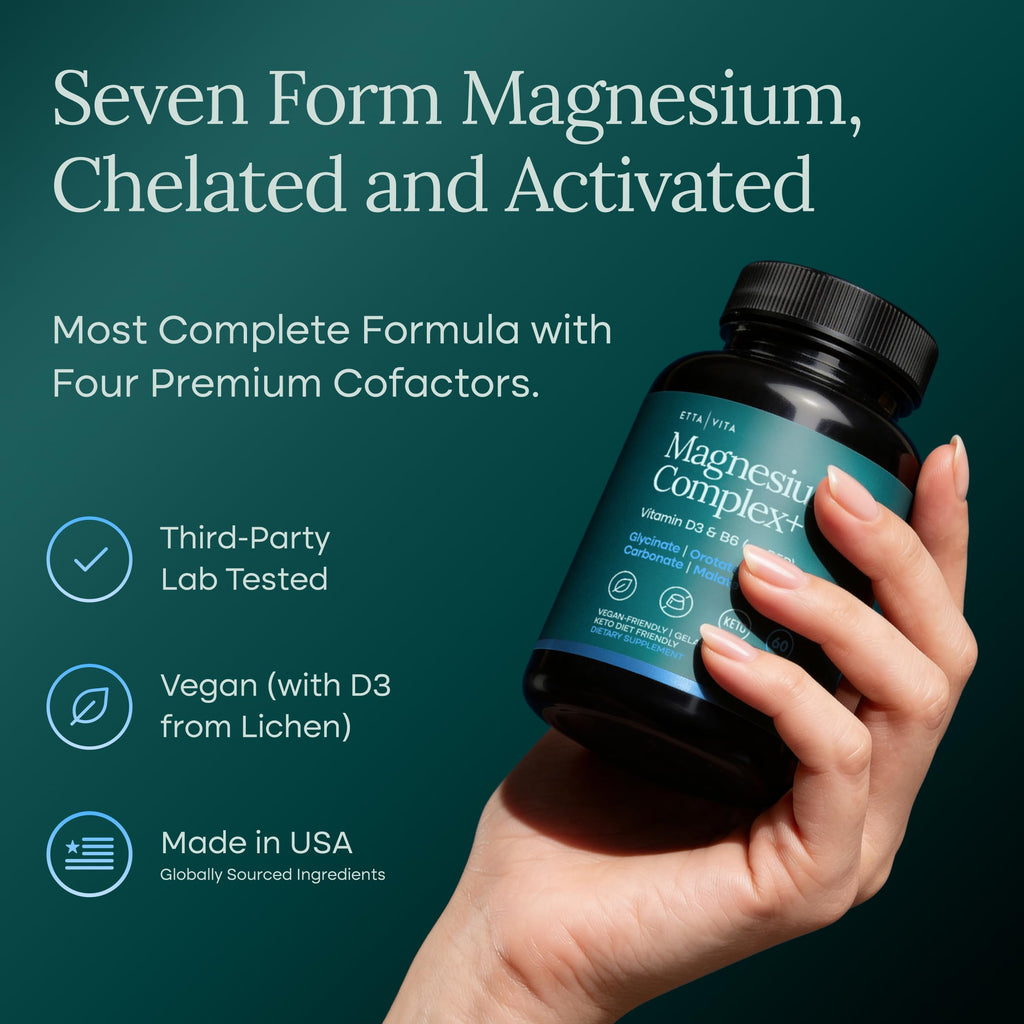 Magnesium Glycinate Complex (7-in-1) 500mg with D3 & B6 P5P - Multi-Form Blend with Glycinate, Citrate, Malate, Taurate, Gluconate, Carbonate, & Orotate