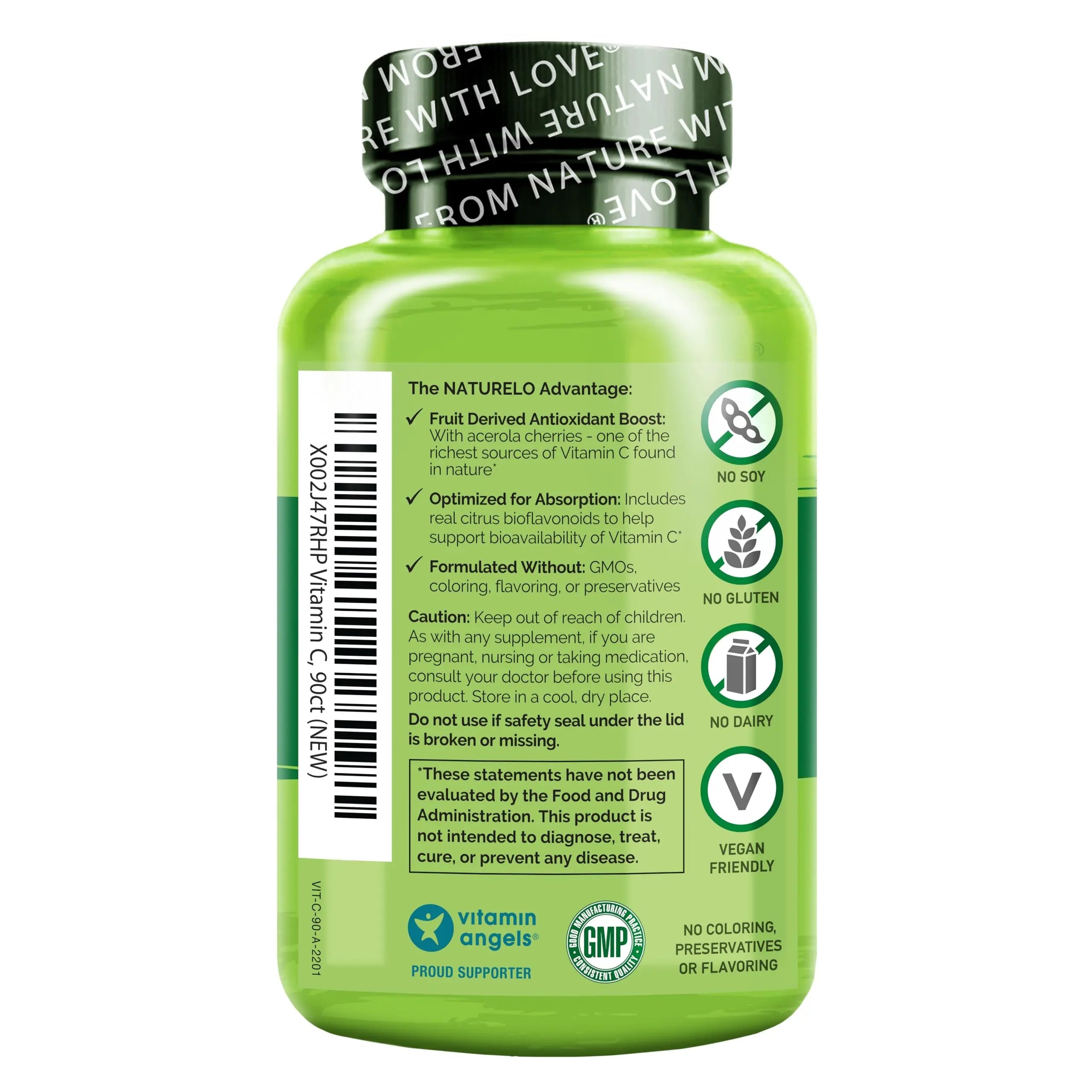 NATURELO Vitamin C with Organic Acerola Cherry Extract and Citrus Bioflavonoids - Vegan Supplement - Immune Support - 500 mg VIT C per Cap NATURELO Au supplements