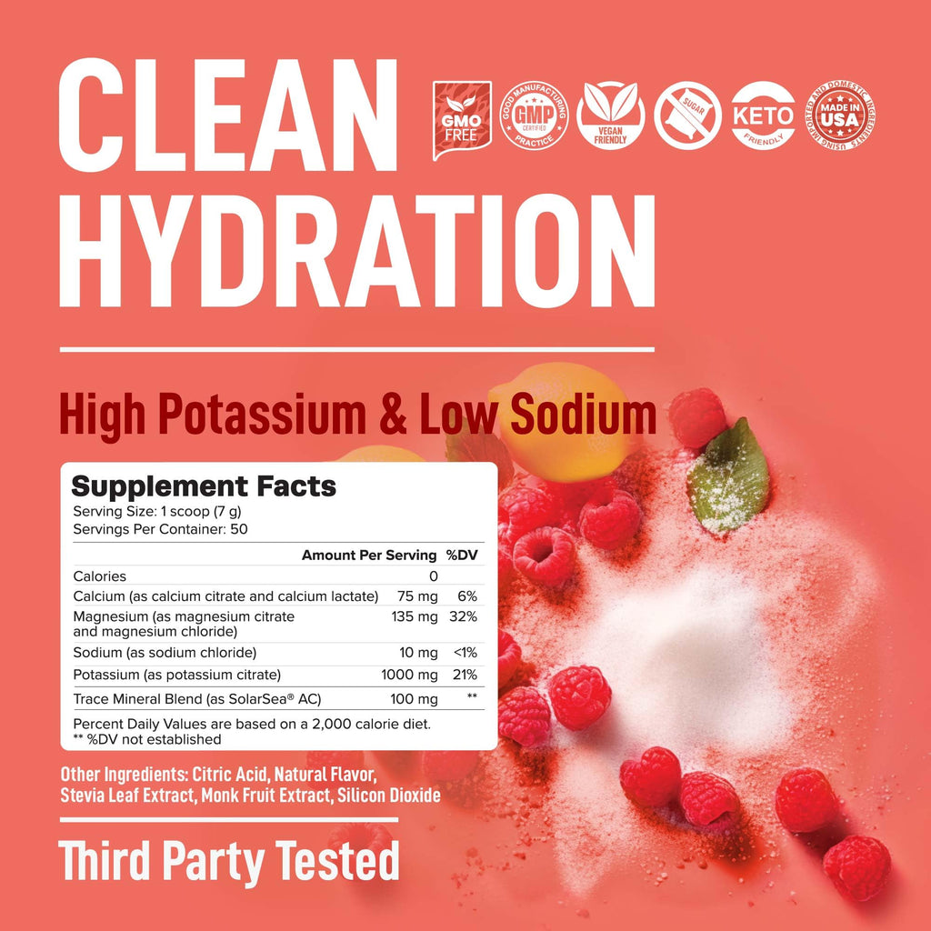 Keppi Electrolytes Powder – Raspberry Lemonade Flavor 50 Servings – No Sugar Hydration Supplement with Magnesium, Potassium, Sodium – Keto, Vegan