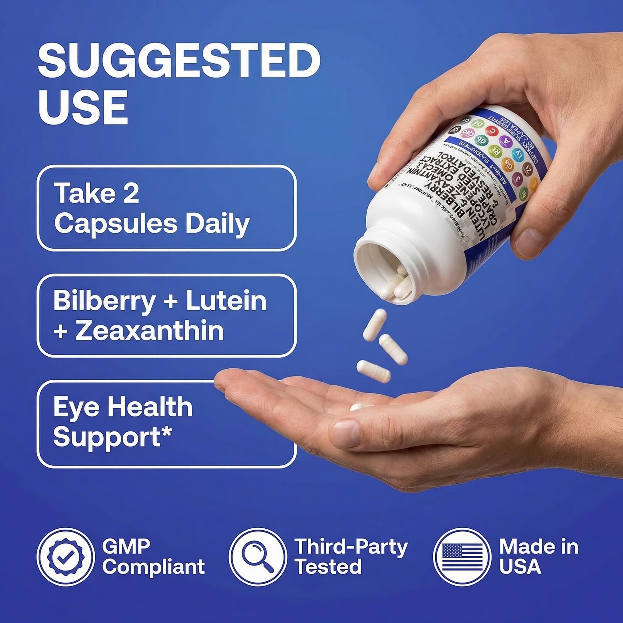 Clean Nutra Eye Vitamins with Bilberry Lutein and Zeaxanthin Supplements Lycopene 40mg Resveratrol Grape Seed Astaxanthin for Eyes - Eye Care Health Support Eye