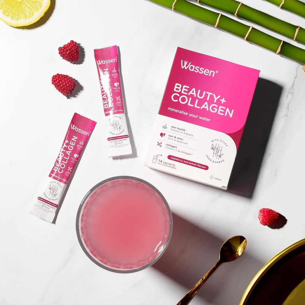 Wassen Beauty and Collagen - Plant-Based Vegan Collagen - 14 Raspberry & Lemon Flavoured Sachets Wassen Au supplements