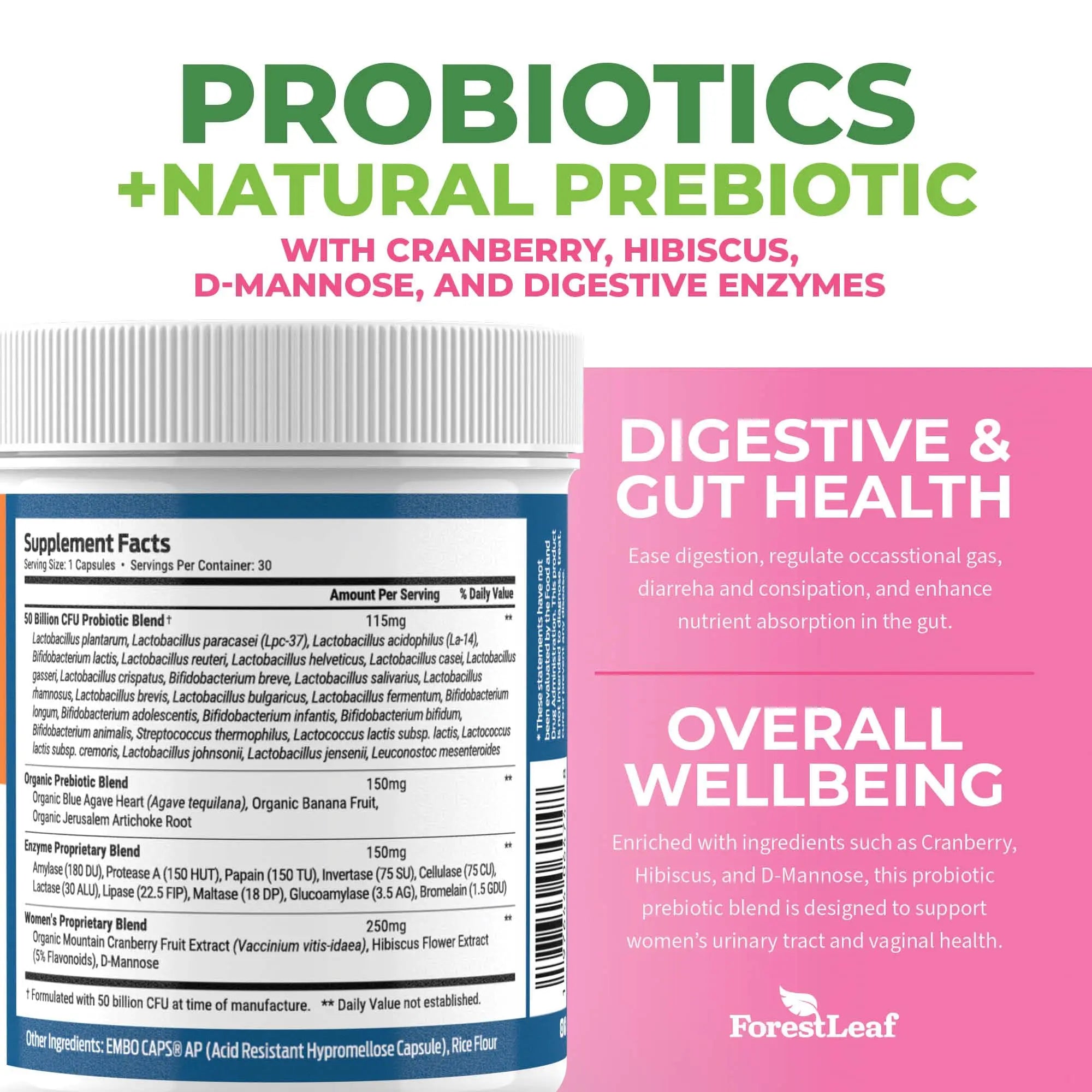 ForestLeaf Womens Probiotic 50 Billion CFU with Organic Prebiotics, Digestive Enzymes ForestLeaf Au supplements