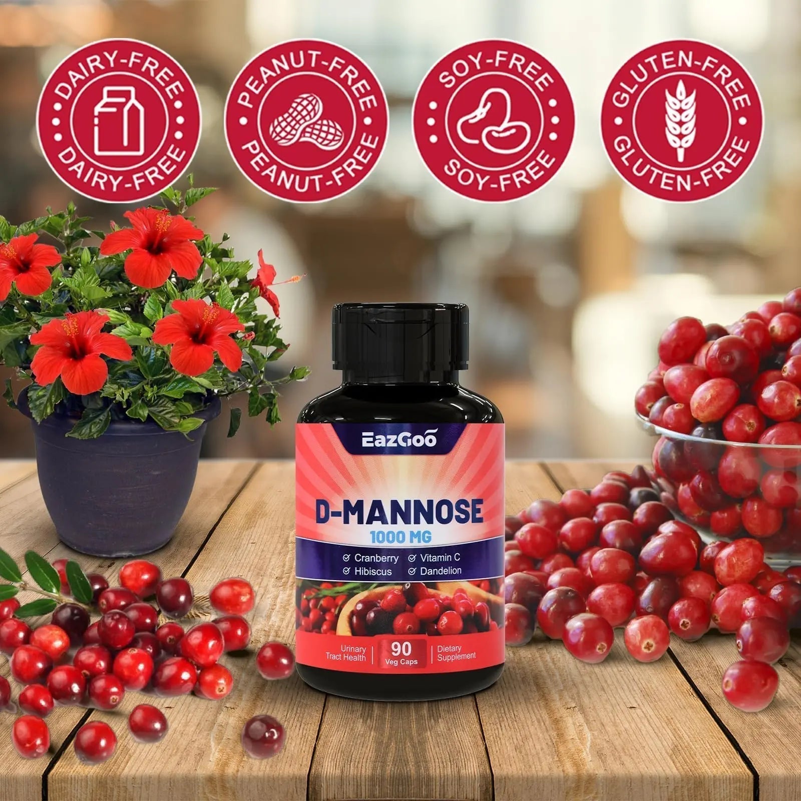EAZGOO D-Mannose Supplement – 1000mg Capsules with Cranberry, Vitamin C, Hibiscus & Dandelion Extract, Support Urinary Health, D Mannose & Cranberry Capsules, 90 Count(Pack of 2) EAZGOO Au supplements