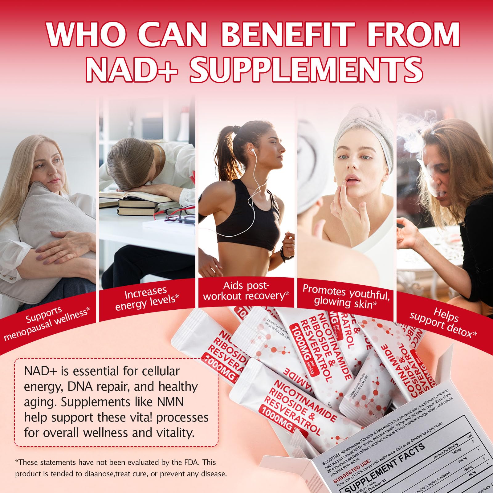 NAD+ Supplement 1000mg Liquid Packets 21pcs, Nicotinamide Riboside Resveratrol, NAD Supplements for Women Men, Anti-Aging, Repairs Cells, Support Natural Vitality Nyloriaine Au supplements