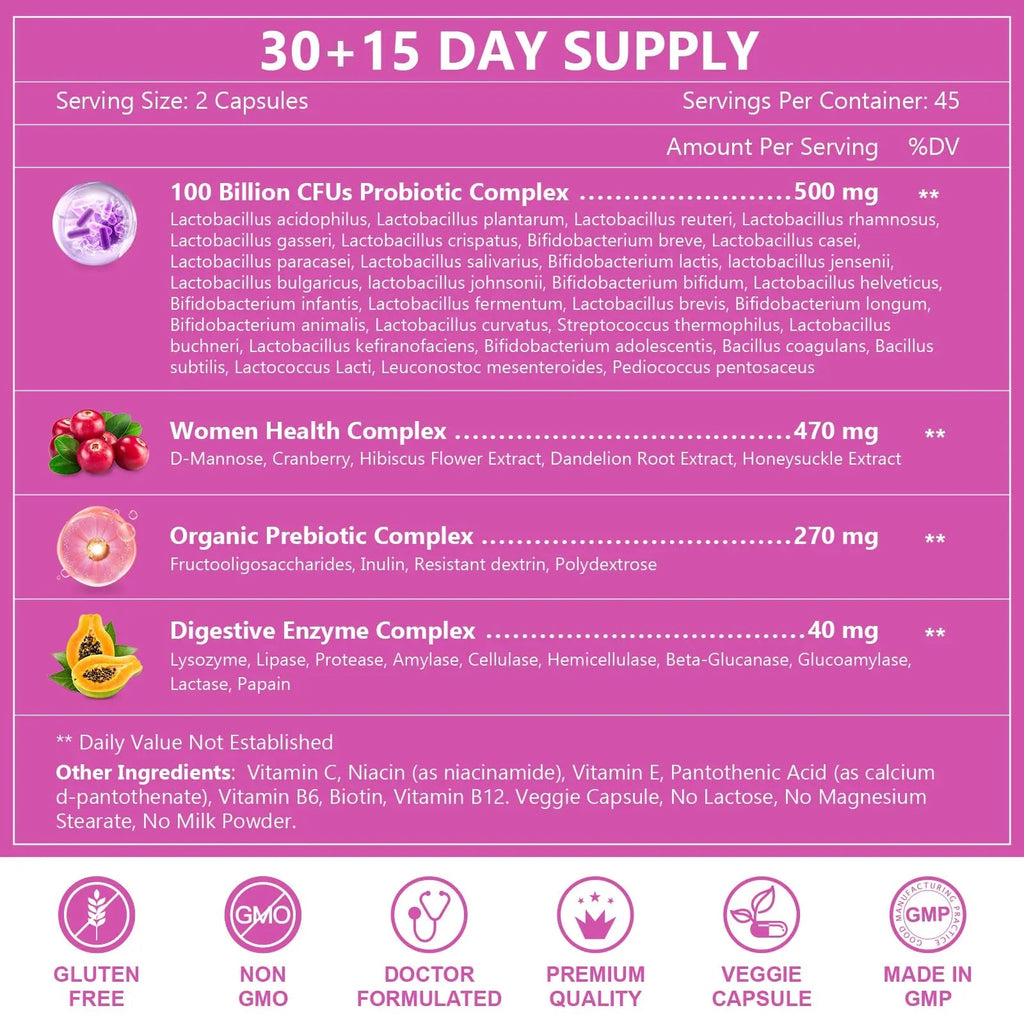 Probiotics for Women Digestive Health, 100 Billion CFUs Probiotic with Digestive Enzymes NATURE TARGET Au supplements