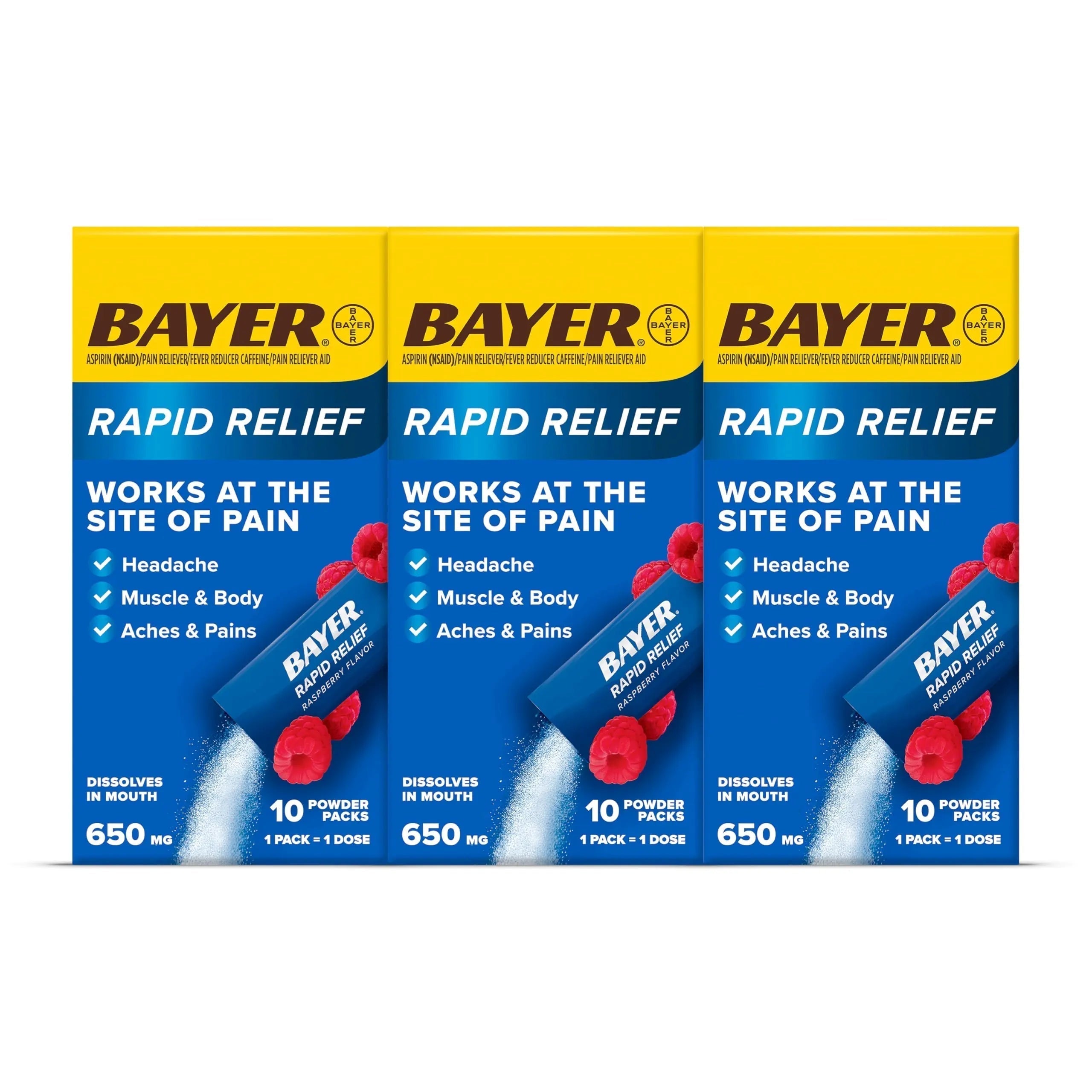 Bayer® Rapid Relief, Dissolvable Raspberry Flavor, Powder Packs with Aspirin & Caffeine, Fast Acting Headache Relief, Muscle and Body Pain Reliever, 30ct Bayer Au supplements