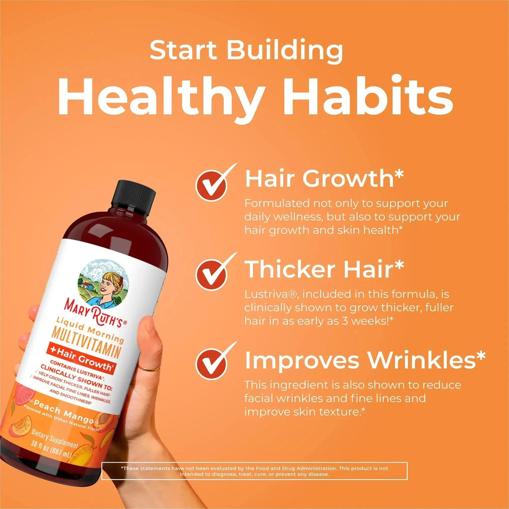 MaryRuth's MaryRuth's Liquid Morning Multivitamin +Hair Growth (Peach Mango, 30oz) & Iron Liquid (Berry) | Clean Label Project Verified® | MARYRUTH'S Au supplements