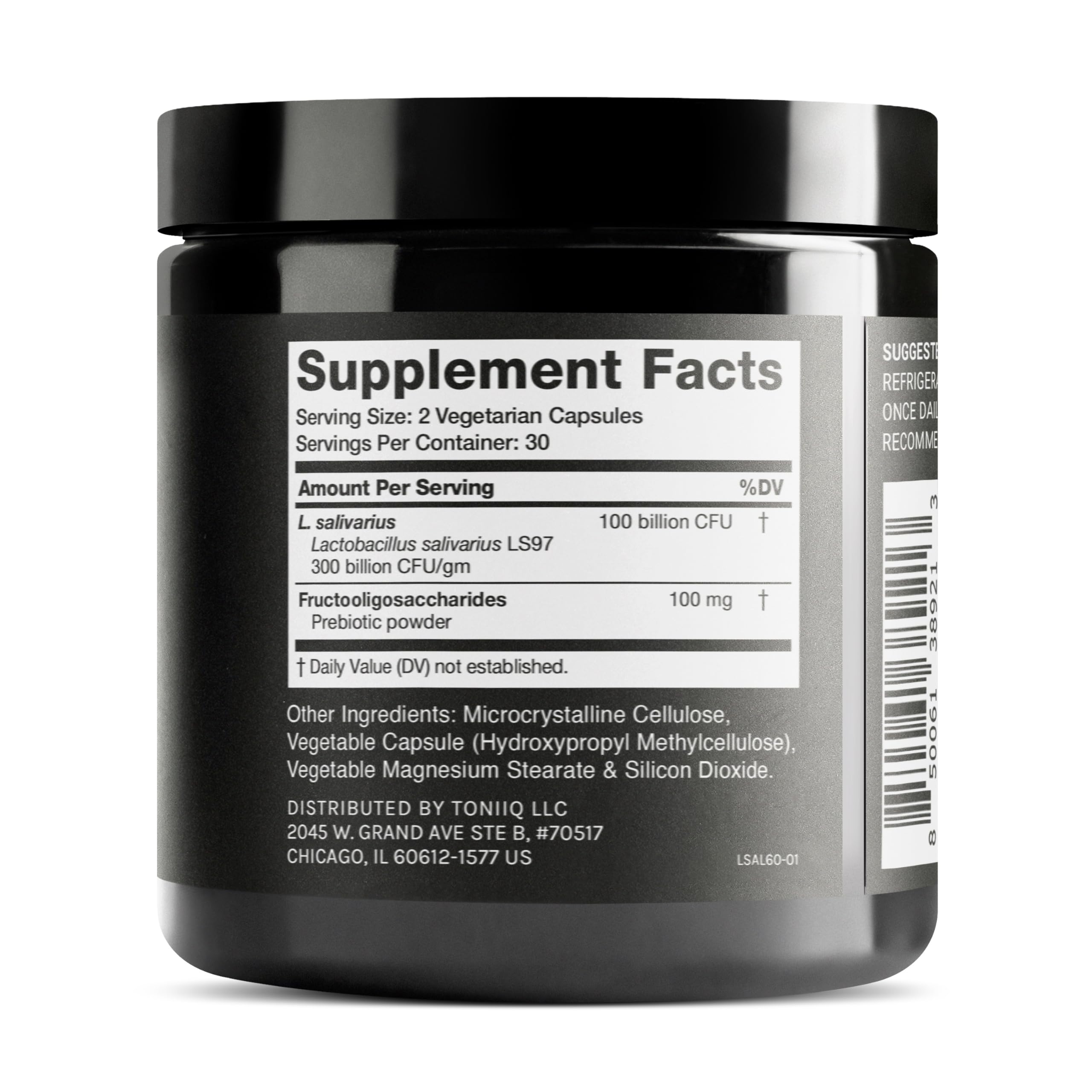 Toniiq 100 Billion CFU Lactobacillus Salivarius Probiotic - Highest Verified CFU Count - Third-Party Lab Tested for Potency - 60 Vegetarian Capsules - 30 Servings - TQ Verified Toniiq Au supplements