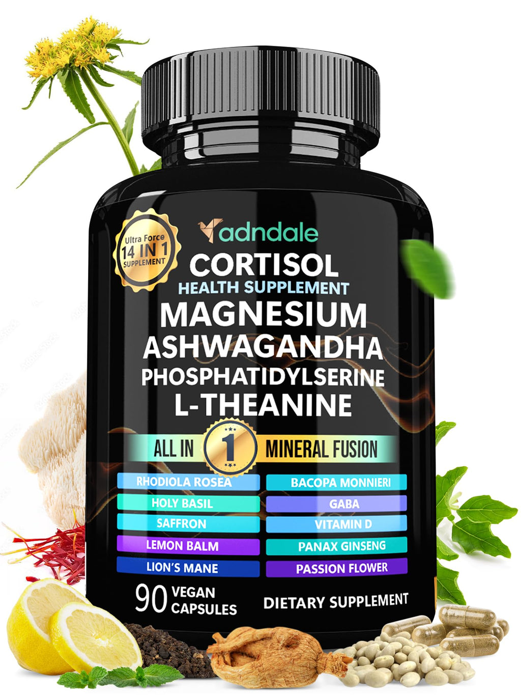 Adndale Cortisol Supplements for Women. Cortisol Reducer 14-in-1 Ashwagandha Supplement with Magnesium Glycinate, L-Theanine & More. 90 Capsules. Adndale Au supplements