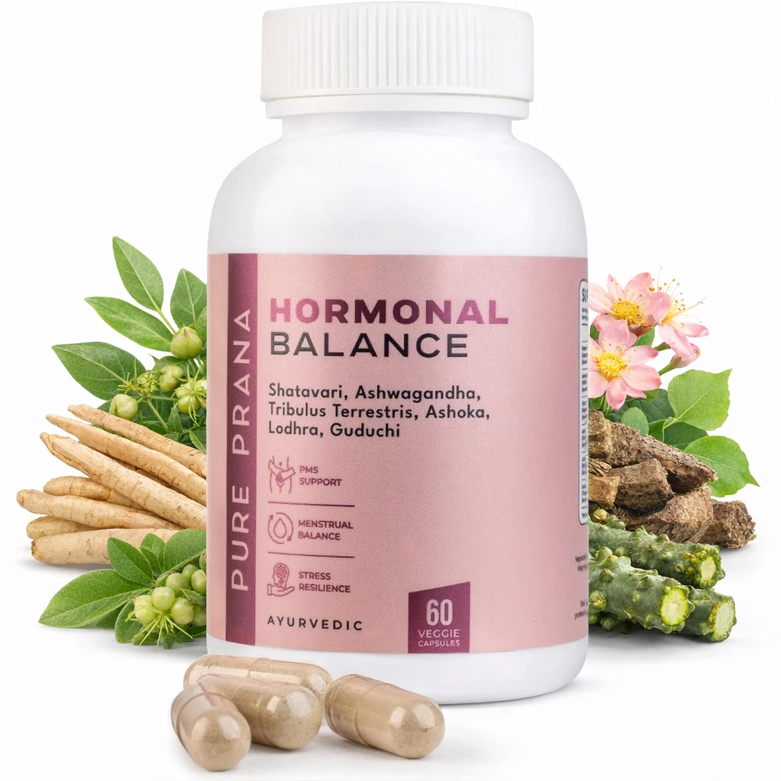 Pure Prana Ayurvedic Hormone Balance for Women - Shatavari & Ashwagandha Supplement for PMS Relief & Menstrual Support - Menopause, Perimenopause & Cortisol Support - 60 Capsules Pure Prana Au supplements