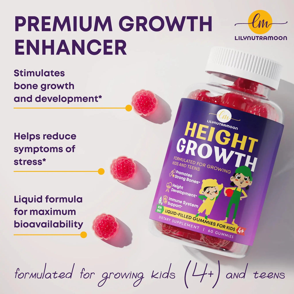Height Growth Gummies for Kids & Teens - Calcium, Vitamin D3 + K2, Zinc, Magnesium, L-Arginine, Vitamin C - Multivitamin for Teen Boys & Girls - Grow Taller Supplement for Kids Height - 60 Gummies LM LILYNUTRAMOON Au supplements
