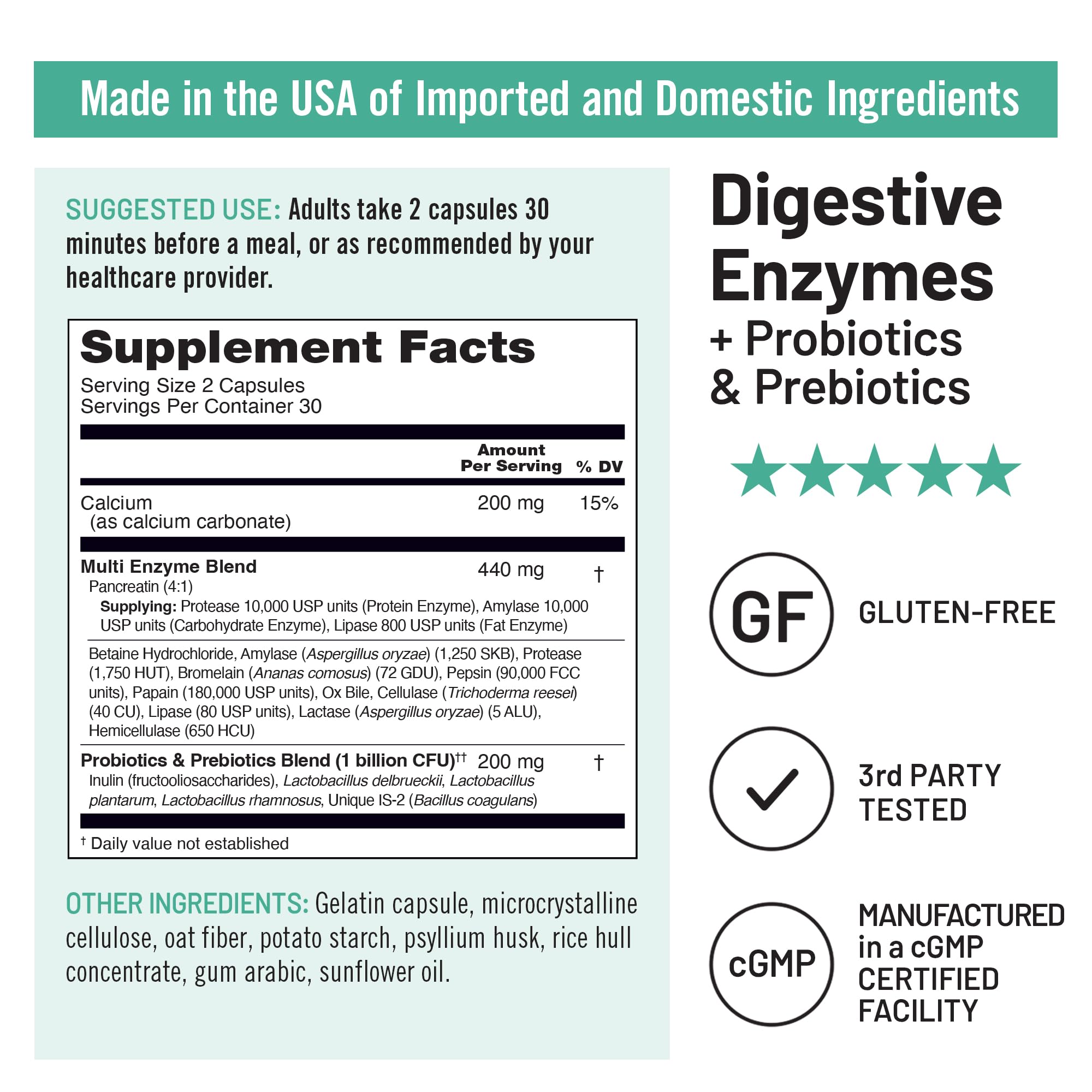 NatureWise Digestive Enzymes - Multi Enzymes with Probiotics + Prebiotics - Post Mealtime Comfort & Bloating Support + Aids Digestion and Gut Health - Soy-Free, Non-GMO - 60 Capsules[1-Month Supply] NatureWise Au supplements