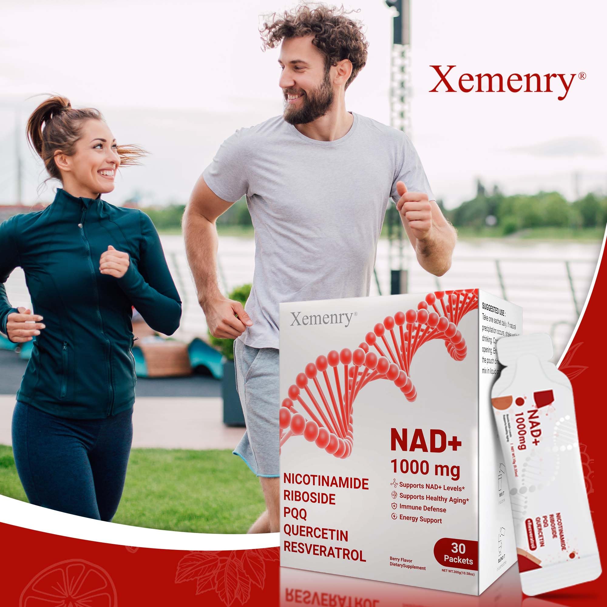 NAD Supplement 1000mg Liquid - Nicotinamide Riboside Resveratrol Supplements for Men & Women - NMN Alternative for Enhanced Energy & Anti-Aging, Focus - 30 Packets Xemenry Au supplements