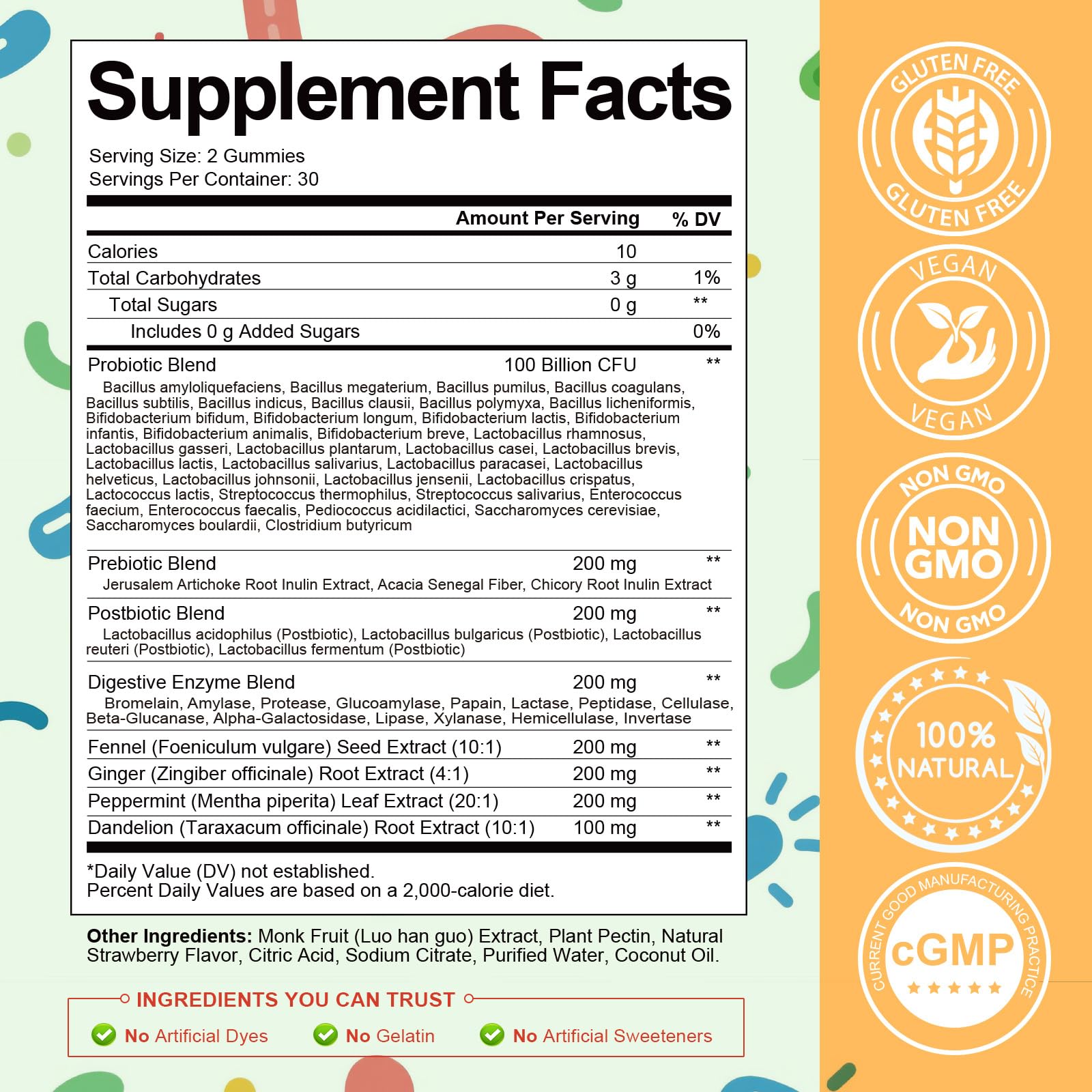 Totaria Sugar Free 5-in-1 Probiotic Prebiotic Postbiotic Gummy, 36 Strains Probiotics for Women Men with Digestive Enzymes, Peppermint, Complete Immune,