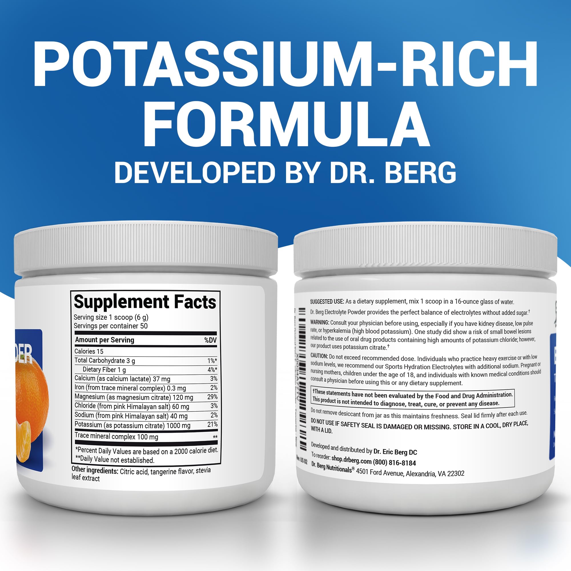 Dr. Berg Zero Sugar Hydration Keto Electrolyte Powder - Enhanced w/ 1000 mg of Potassium & Real Pink Himalayan Salt (NOT Table Salt) - Tangerine Flavor Hydration Drink Mix Supplement - 50 Servings