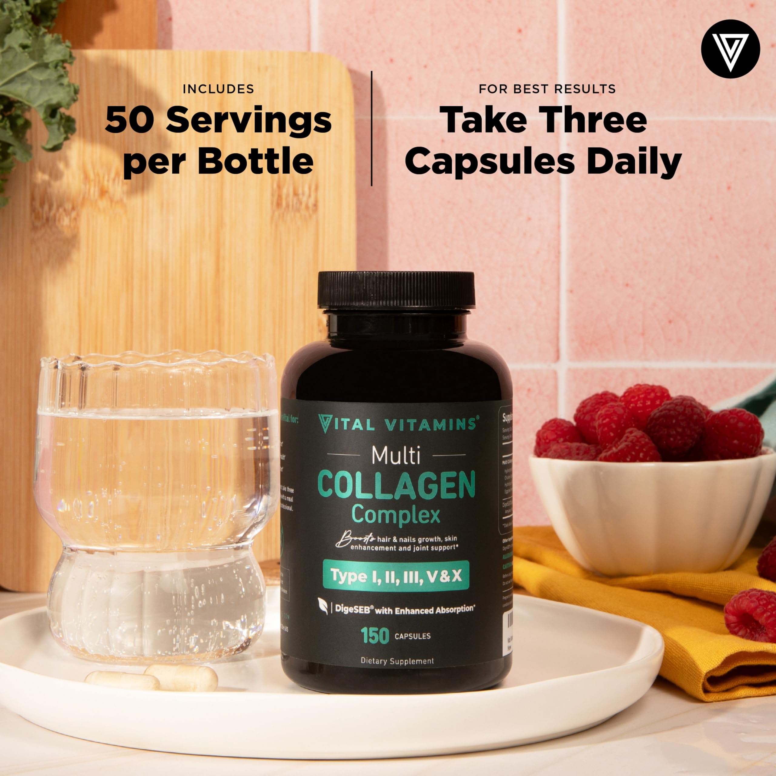 Vital Vitamins Multi Collagen for Women & Men - Type I, II, III, V, X - Grass Fed, Non-GMO - 150 Capsules