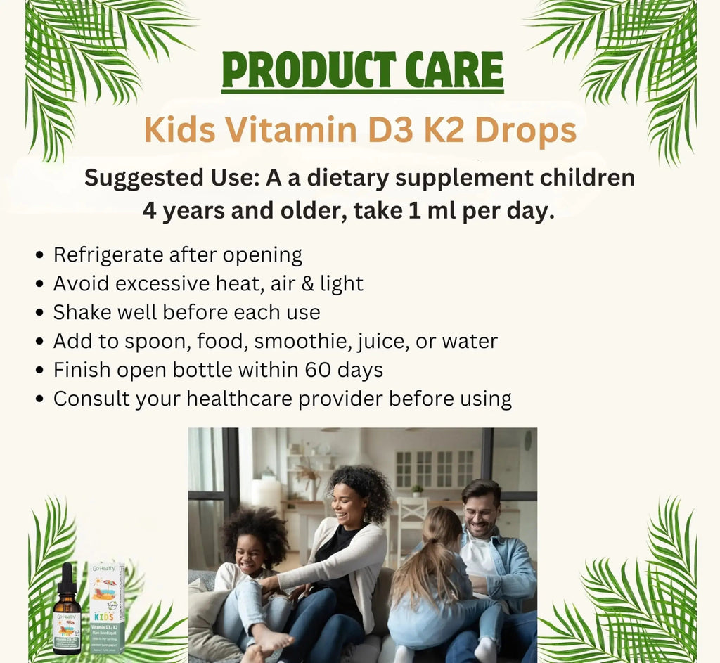 Go Healthy Kids Vitamins D3 K2 (MK-7), Child Vitamin D, Liquid Vegan D3 K2 Drops for Kids Go Healthy Natural Au supplements