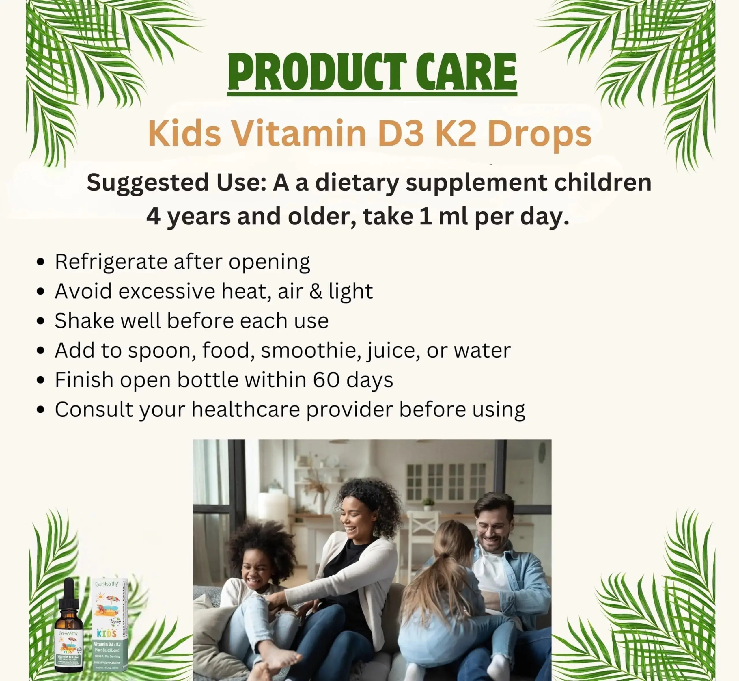 Go Healthy Kids Vitamins D3 K2 (MK-7), Child Vitamin D, Liquid Vegan D3 K2 Drops for Kids Go Healthy Natural Au supplements