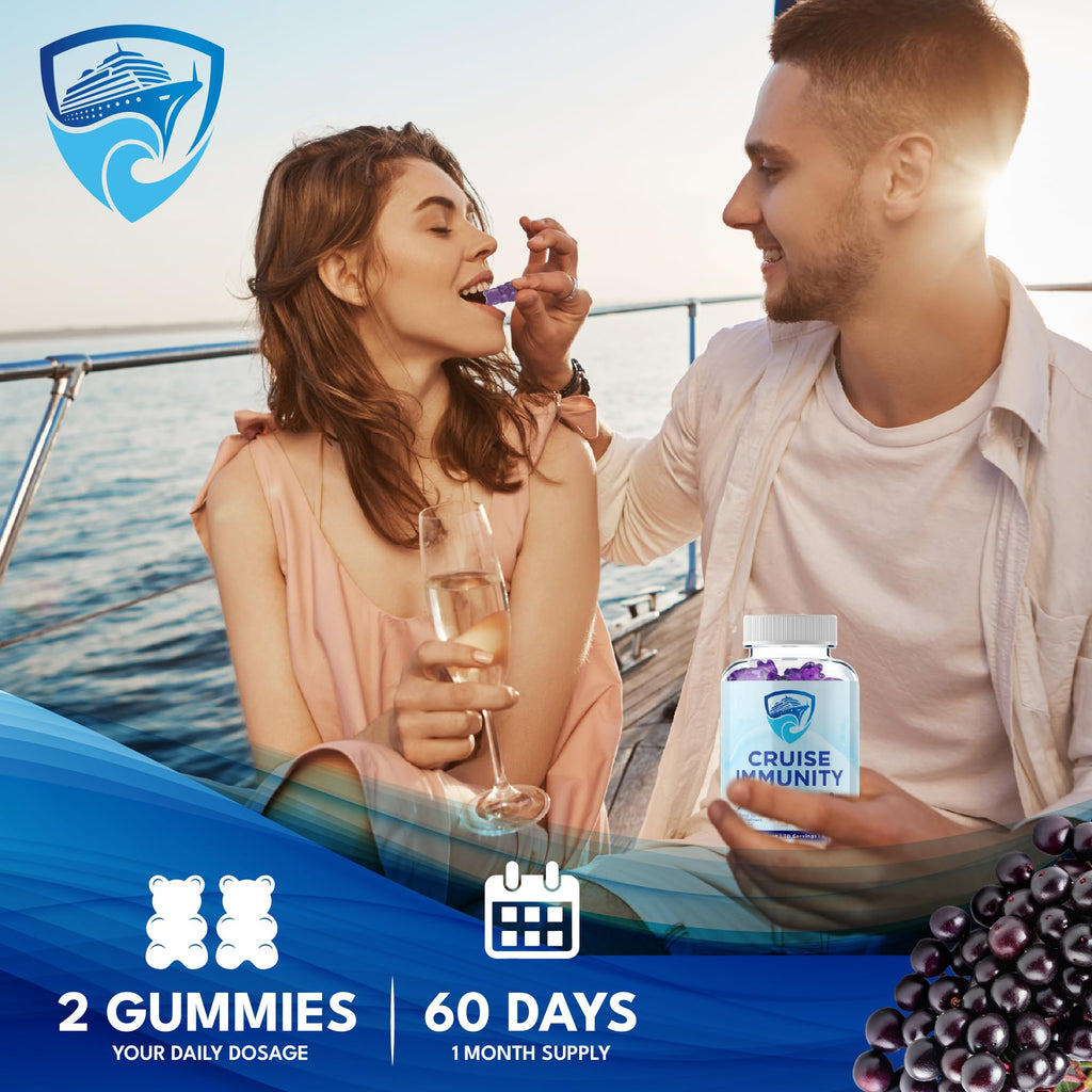 CRUISE IMMUNITY Immune Support Gummies for Cruisers with Vitamin C, B12, Zinc, Elderberry Extract, 60 Gummies, 30 Servings