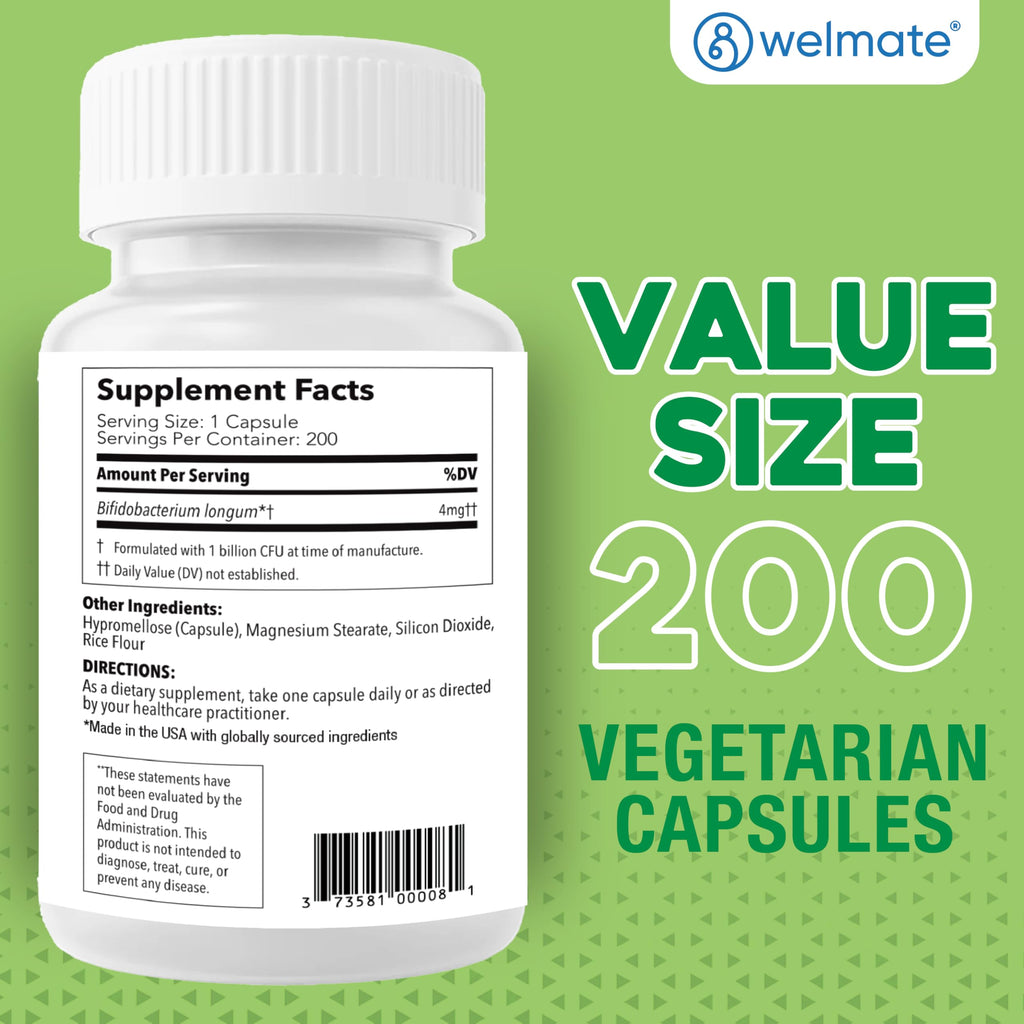 WELMATE Bifidobacterium - Probiotic Supplement - Supports Gut Health - Immune Support - Digestive Enzymes - Gluten Free - Vegan - Men & Womens Probiotic - Value Size - 200 Count WELMATE Au supplements