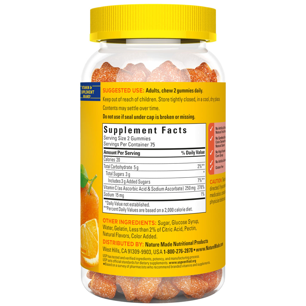 Nature Made Vitamin C 250 mg Per Serving, Dietary Supplement for Immune Support, Vitamin C Gummies for Adults