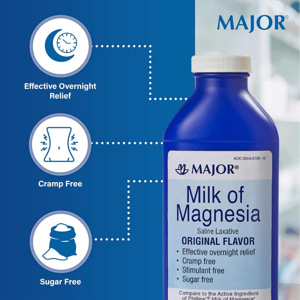 MAJOR Milk of Magnesia Saline Laxative - Original Flavor - Effective Overnight Relief - Stimulant-Free, Sugar-Free - 16 Fl Oz MAJOR Au supplements