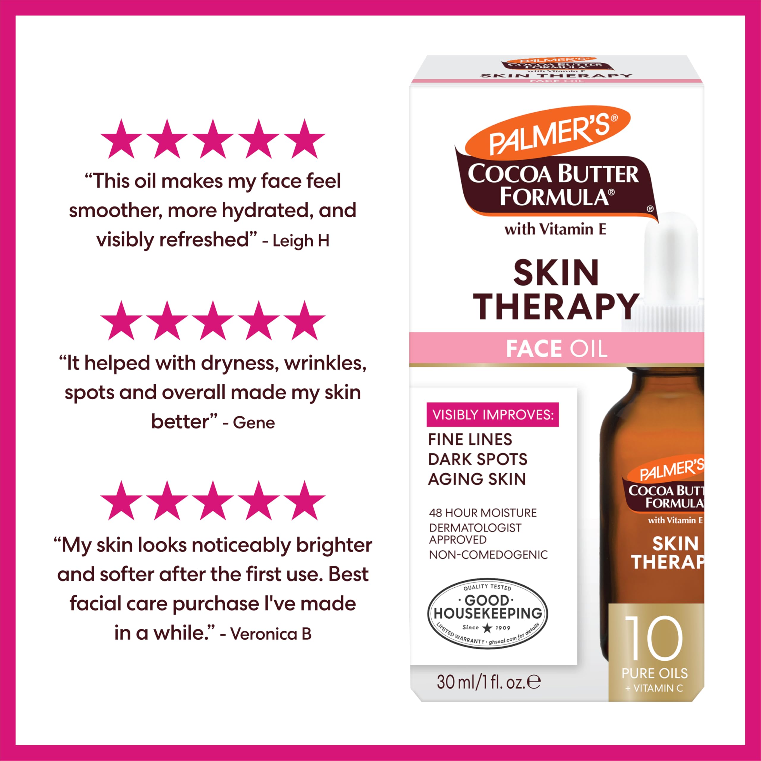 Palmer's Cocoa Butter Formula Moisturizing Skin Therapy Oil for Face with Vitamin E, C & 10 Pure Facial Oils Blend