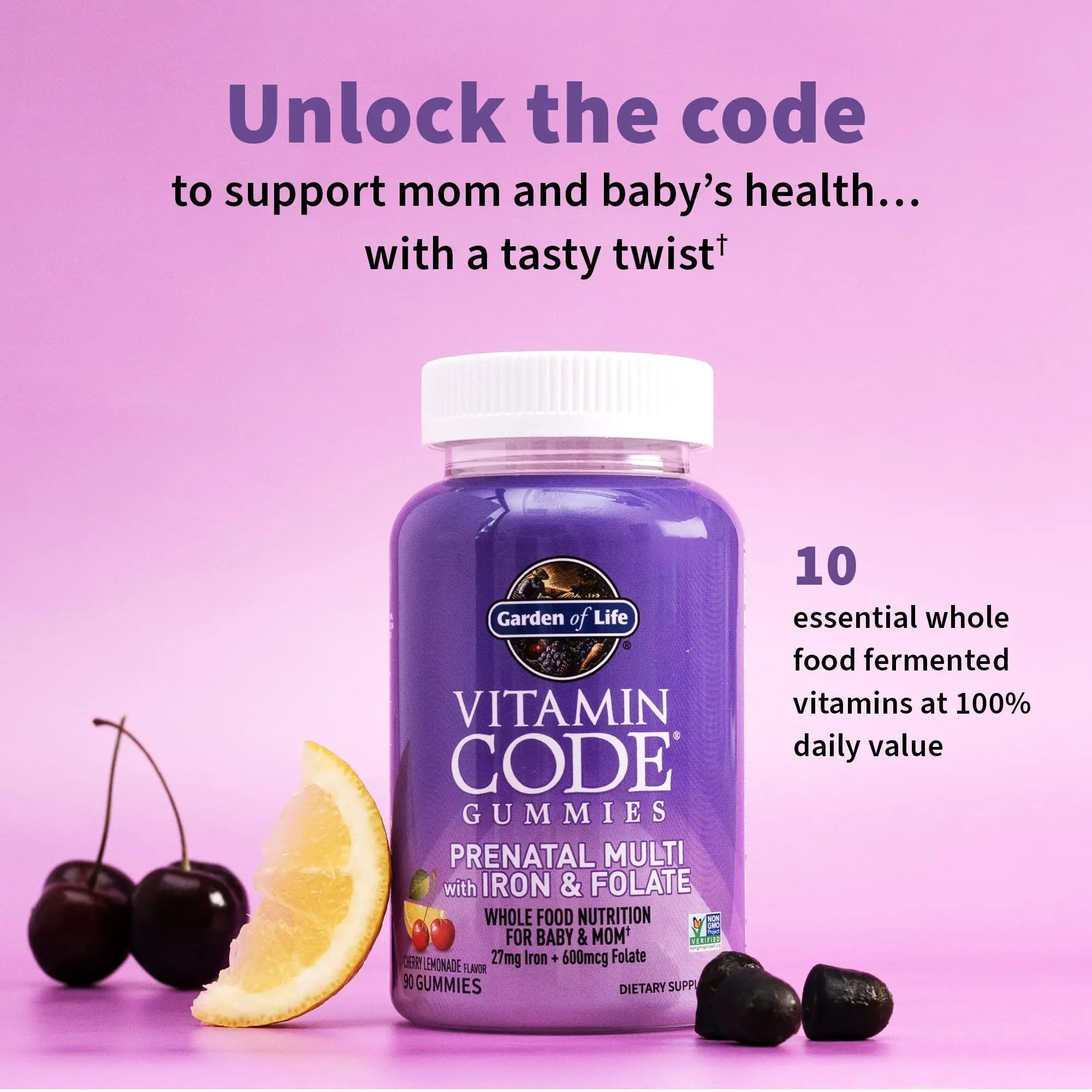 Essential Prenatal Gummy Vitamins for Women with Iron: Folate, Biotin, D3 & B12 + Probiotics for Digestion, Vitamin Code Multivitamin Garden of Life Au supplements