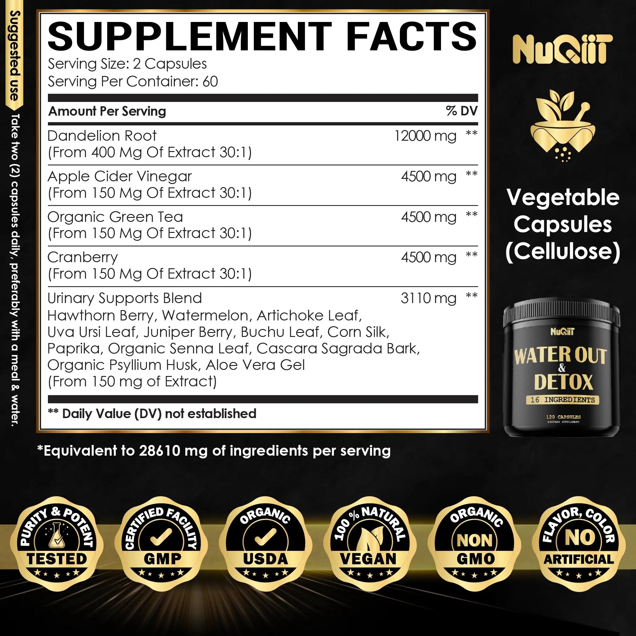 Nuqiit Water Out Supplement with Dandelion Root 12000mg Apple Cider Vinegar 4500mg & More Nuqiit Au supplements