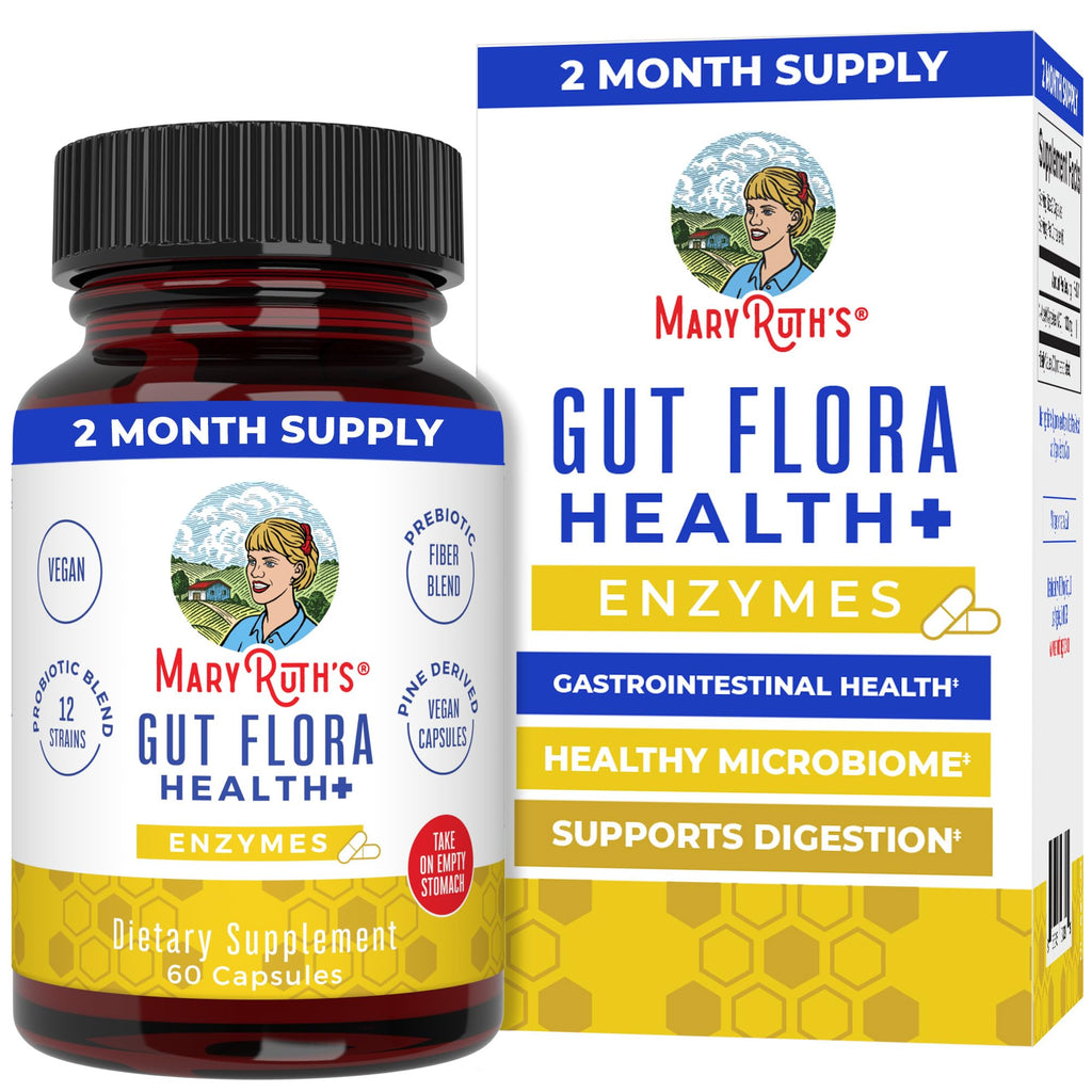 MaryRuth’s Gut Flora Health+ Enzymes | Prebiotic & Probiotic Digestive Enzymes for Healthy Gut Biome & Digestive Support | Gastrointestinal Health | CLP Certified