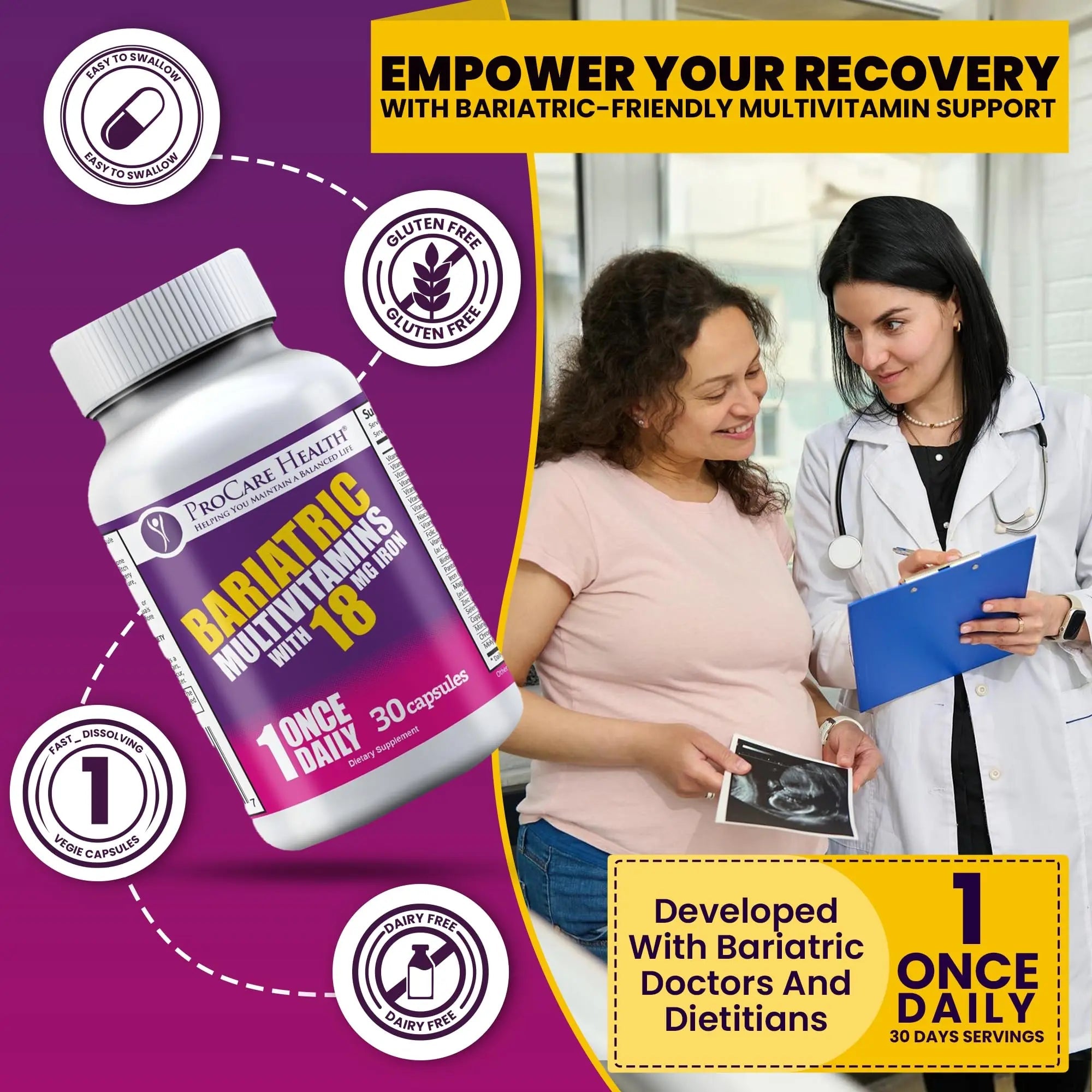 ProCare Health Bariatric Multivitamin with Iron 18mg (30 Easy to Swallow Capsules) - Post Op Bariatric Vitamins ProCare Health Au supplements