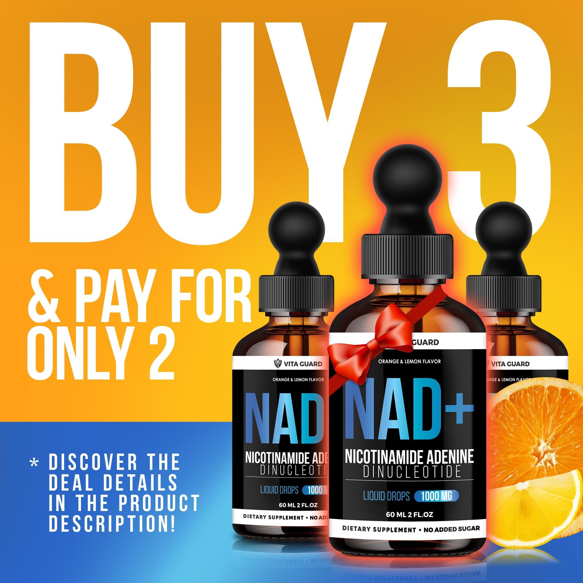 Vita Guard Pure NAD+ Supplements 1000mg Liquid Drops for Women & Man | Nicotinamide Adenine Similar to Nicotinamide Riboside NAD Plus Boosting Supplement - Natural Lemon & Orange Flavor Vita Guard Au supplements