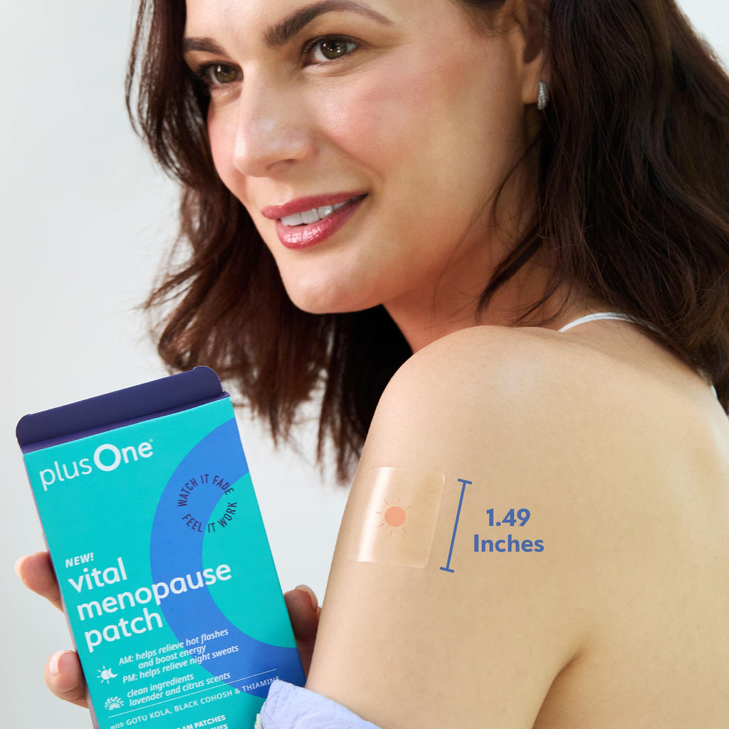 plusOne Vital Menopause Patches AM & PM – Hot Flash & Night Sweat Support – Promotes Energy & Sleep – Herbal Arjuna Daily Patches – 16ct plusOne Au supplements