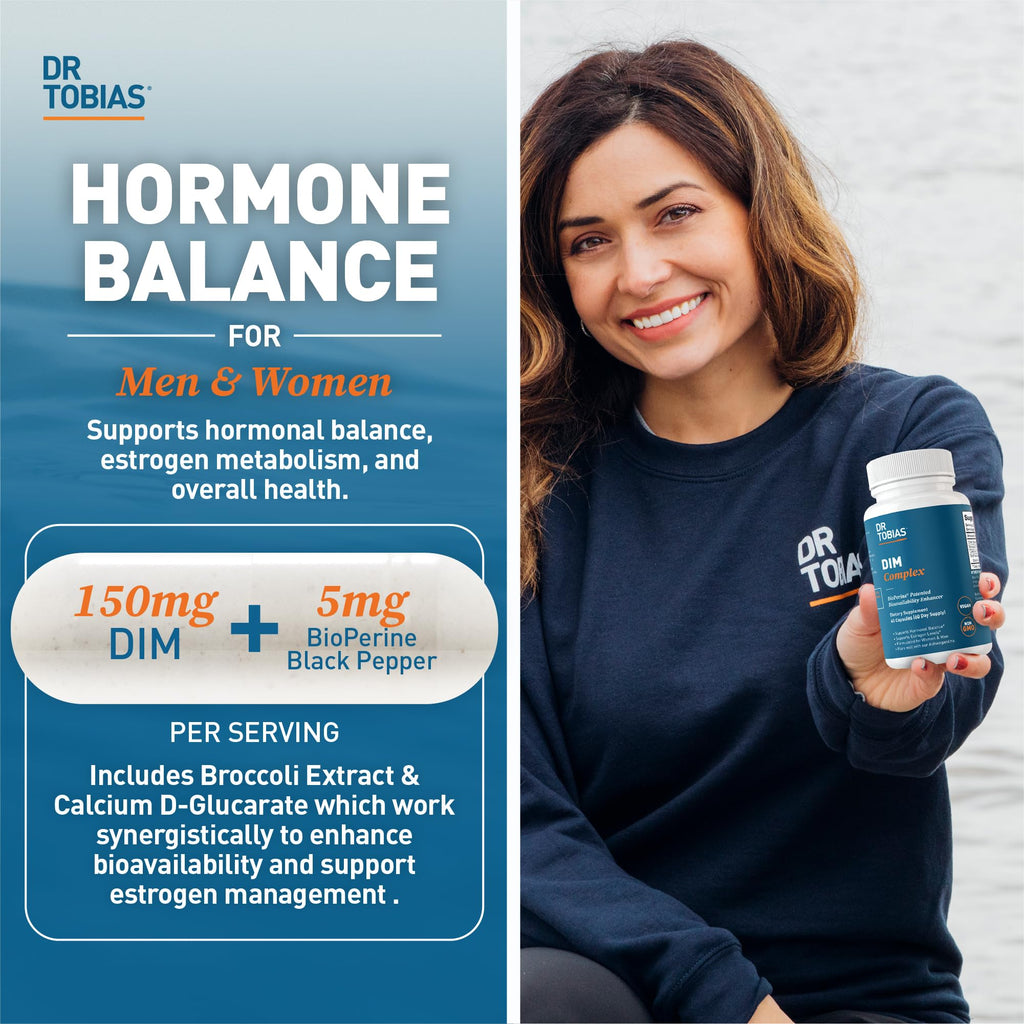 Dr. Tobias DIM Complex, Hormone Balance for Women & Men, DIM Supplement with BioPerine, Broccoli Extract & Calcium D-Glucarate Estrogen Detox Balance Complex, Non-GMO, Vegan, 60 Capsules Dr. Tobias Au supplements