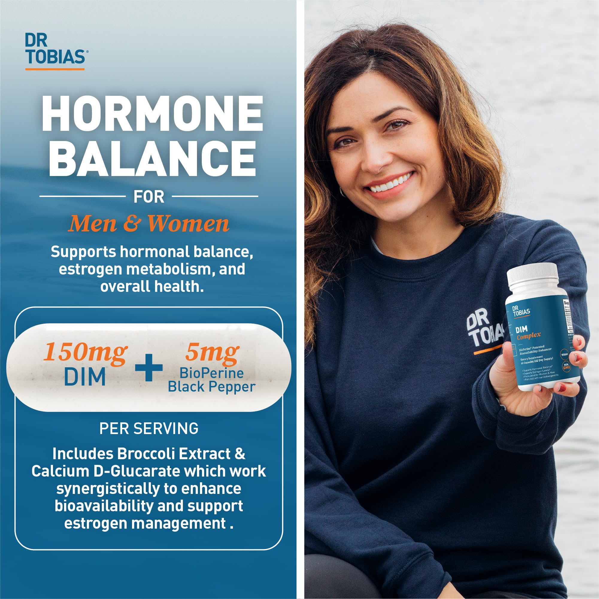 Dr. Tobias DIM Complex, Hormone Balance for Women & Men, DIM Supplement with BioPerine, Broccoli Extract & Calcium D-Glucarate Estrogen Detox Balance Complex, Non-GMO, Vegan, 60 Capsules Dr. Tobias Au supplements