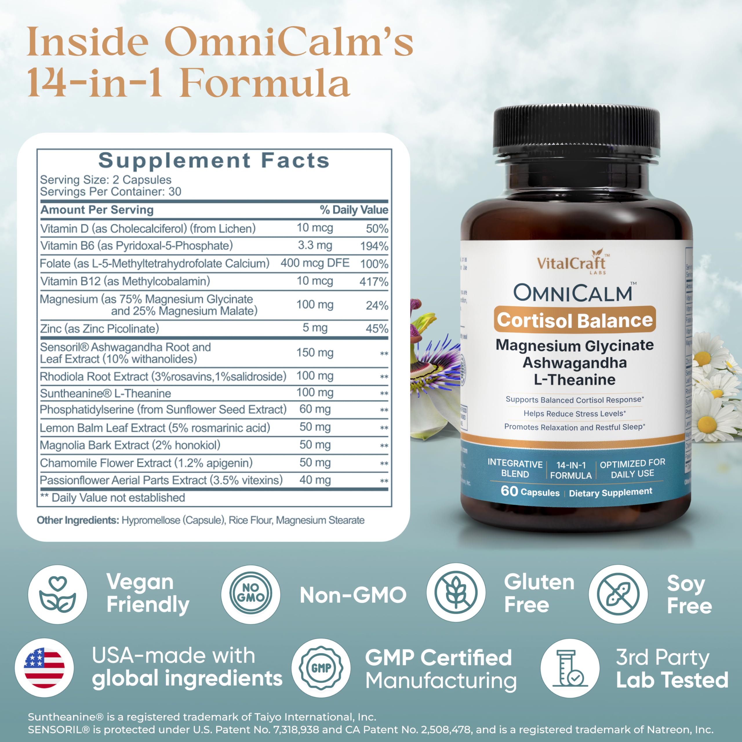VITALCRAFT LABS OmniCalm Cortisol Supplements for Women & Men | Stress Relief & Sleep Support with Magnesium & Ashwagandha, L Theanine | 14-in-1 Cortisol Reducer, Manager, Detox – USA VITALCRAFT LABS Au supplements