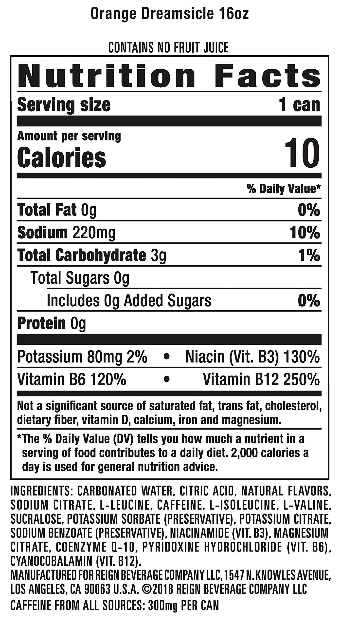 Reign Total Body Fuel, Orange Dreamsicle, Fitness & Performance Drink, 16 Fl Oz (Pack of 12) Reign Au supplements