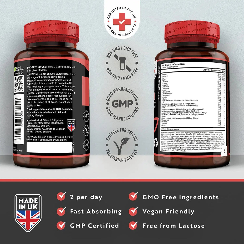 Vegan Collagen 1000mg Advanced Superfood Blend - 180 Capsules (3 Month Supply) Nutravita Au supplements