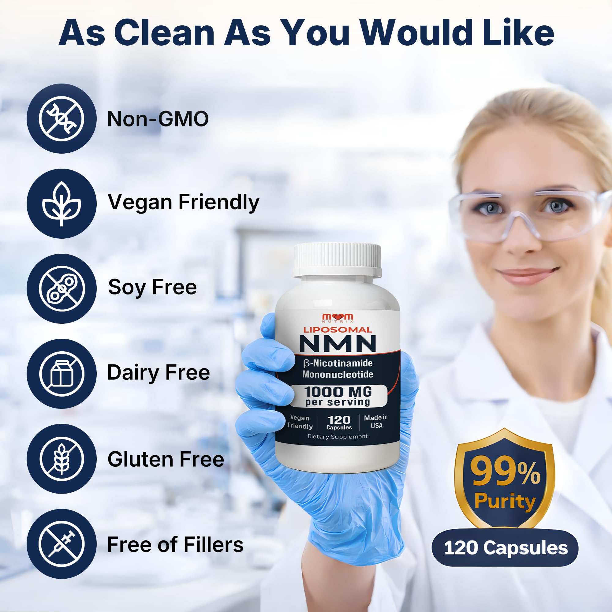 NMN Supplement 1000 mg Pure Nicotinamide Mononucleotide - NAD Precursor for Energy, Cellular Renewal & Longevity Support - Mitochondrial Support 120 Capsules - Vegan, Non GMO, Gluten Free MOM NUTRIX Au supplements