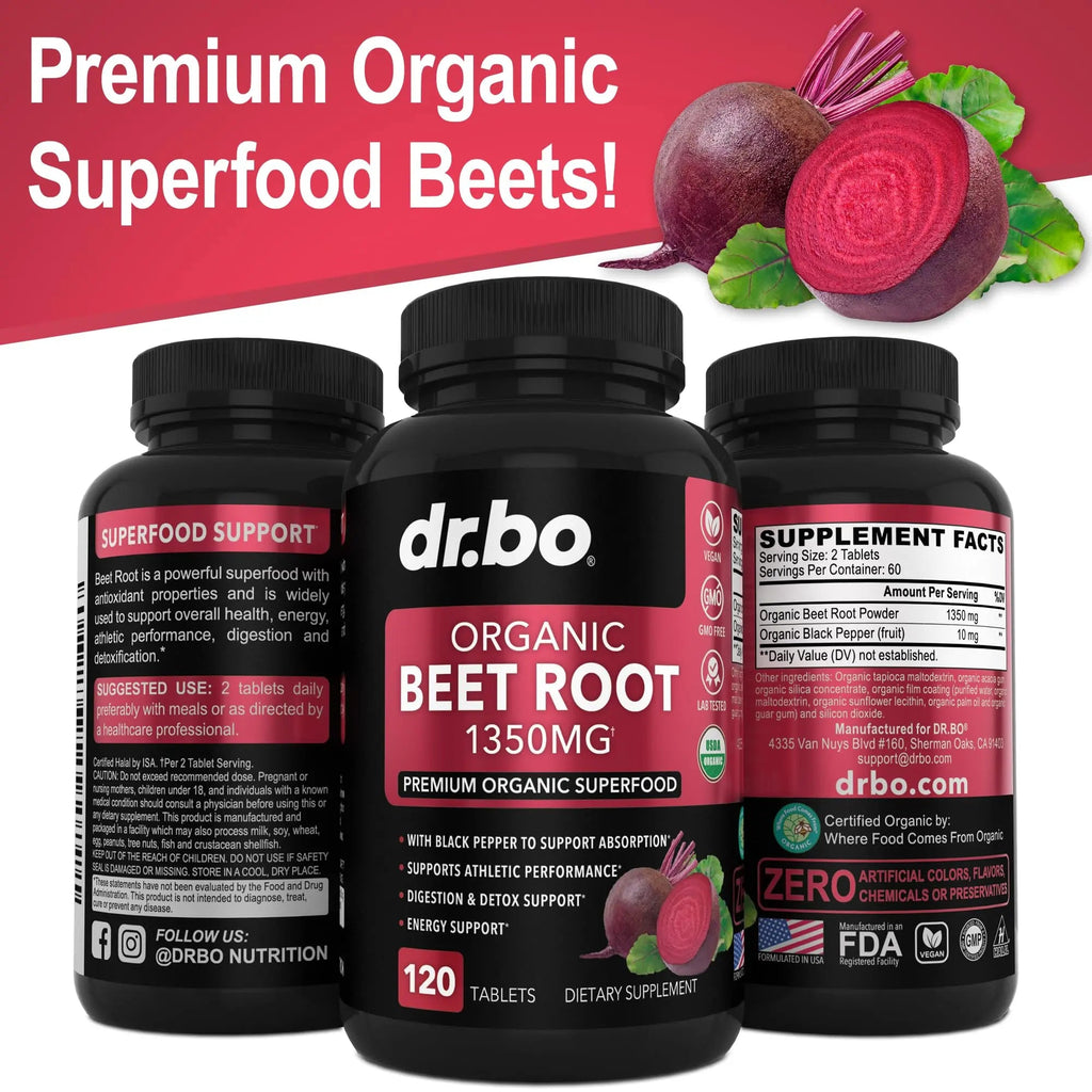 Organic Beet Root Capsules Supplements - 1350mg Beetroot Powder Extract Pills, Organic DR. BO Au supplements