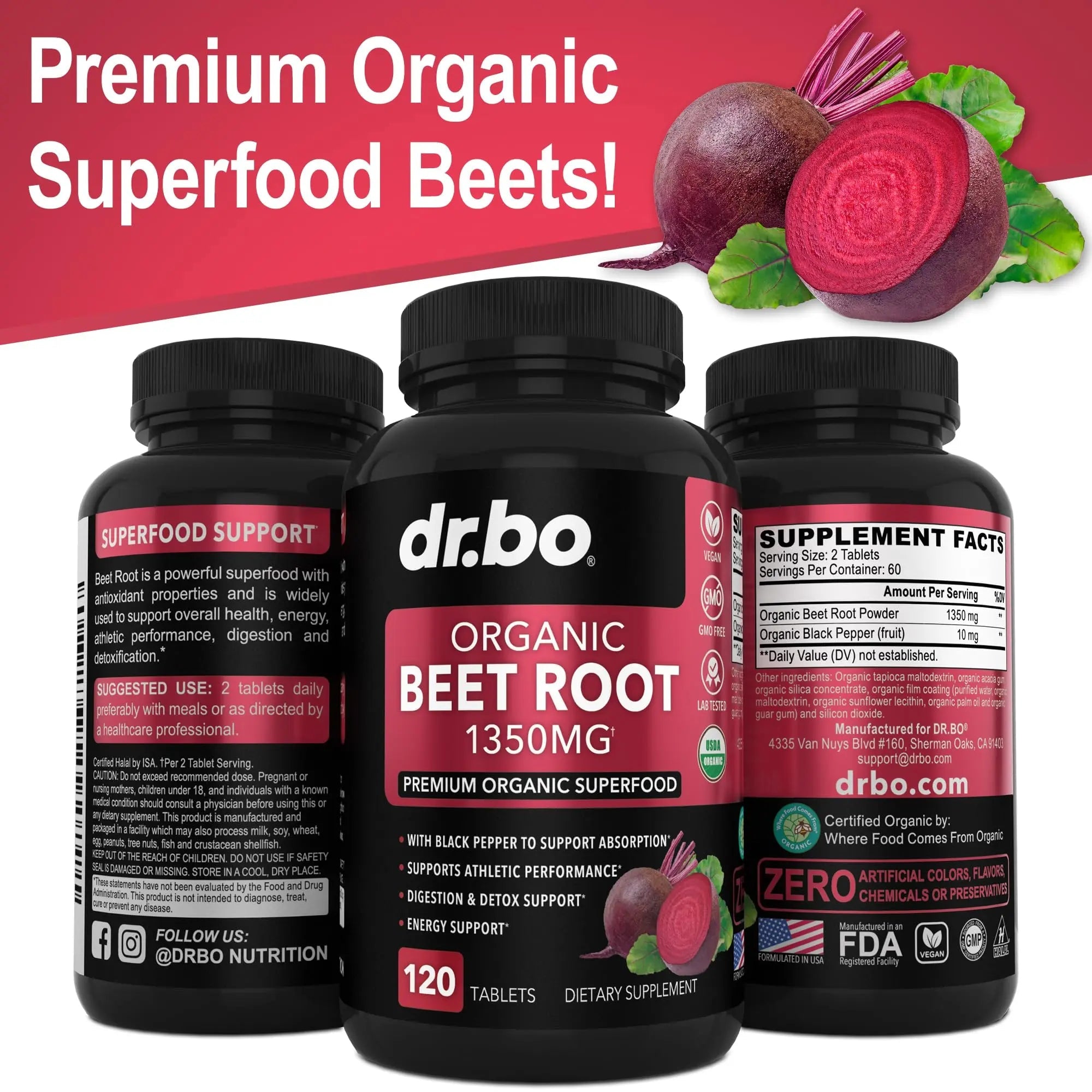 Organic Beet Root Capsules Supplements - 1350mg Beetroot Powder Extract Pills, Organic DR. BO Au supplements