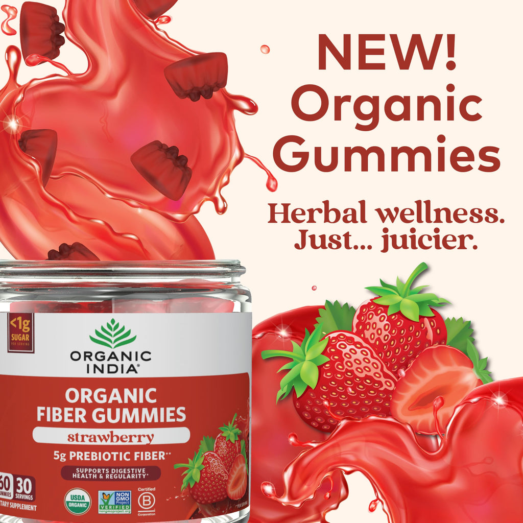 ORGANIC INDIA Fiber Gummies for Adults - Prebiotic Fiber, Dietary Supplement, Digestive Health for Men & Women, Vegan, Low Sugar