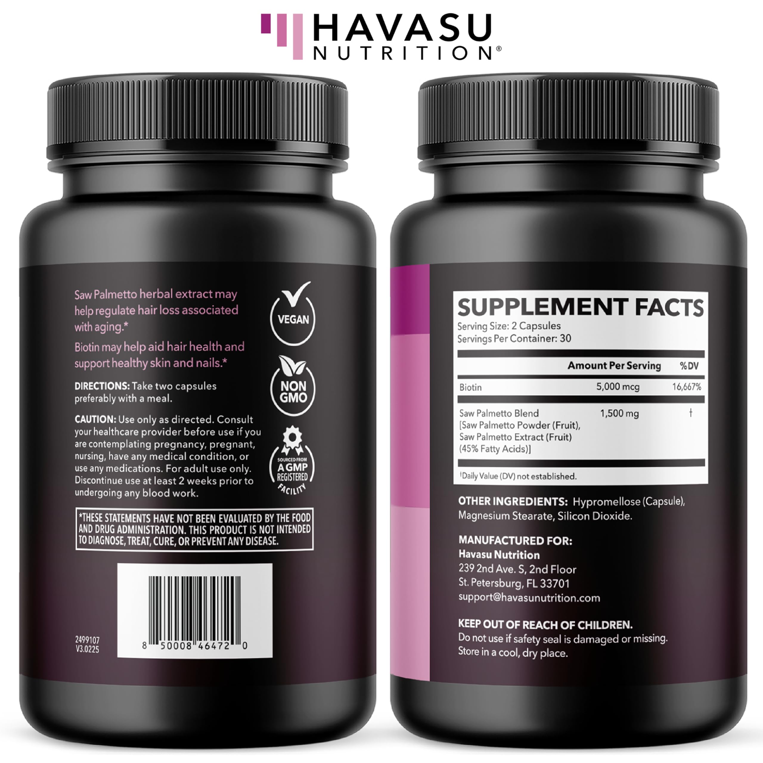 Saw Palmetto for Women with Biotin 5000mcg - Powerful DHT Blocker to Support Hair, Skin, and Nail Health - 60 Count - Vegan, Non-GMO Vitamin for Stronger,