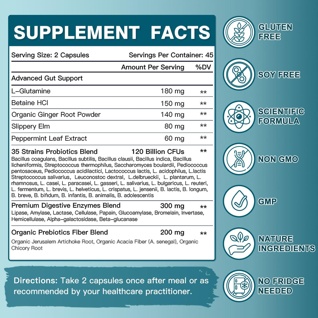 Probiotics for Women-Men Digestive Health with 120 Billion CFUs, Prebiotics and Probiotics for Women-Men, Digestive Enzymes, Nutrient Absorption, Immune Support
