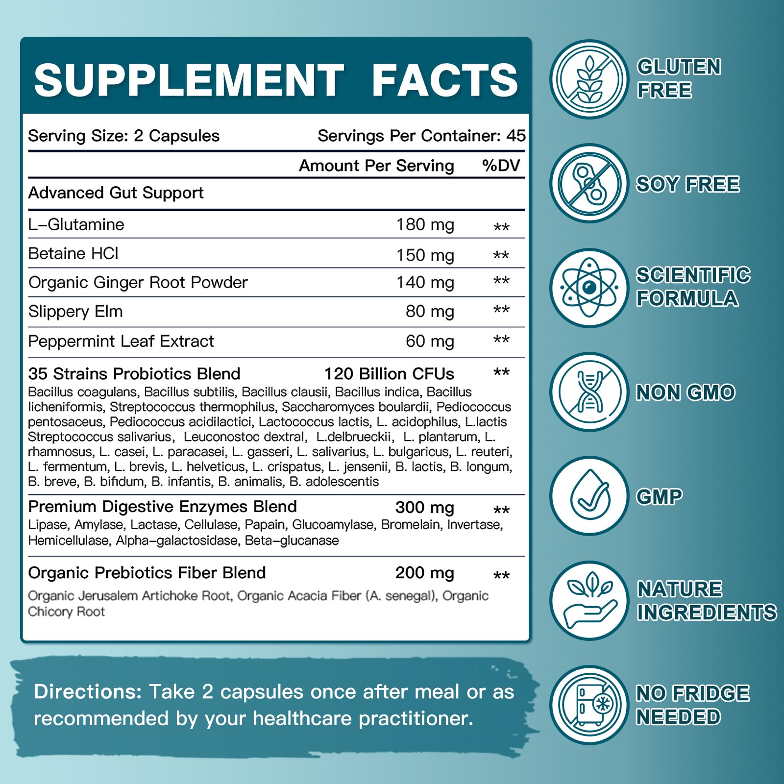 Probiotics for Women-Men Digestive Health with 120 Billion CFUs, Prebiotics and Probiotics for Women-Men, Digestive Enzymes, Nutrient Absorption, Immune Support