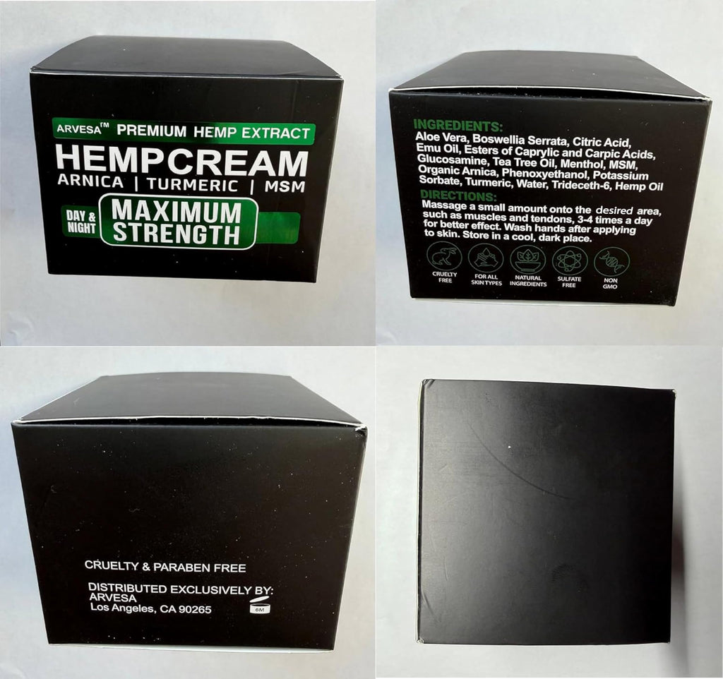 Hemp Cream - Maximum Strength - Natural Hemp Oil Extract Gel Rub with MSM - Glucosamine - Arnica - Turmeric - Maximum Strength - Formulated in USA - 3.9 oz Arvesa Au supplements